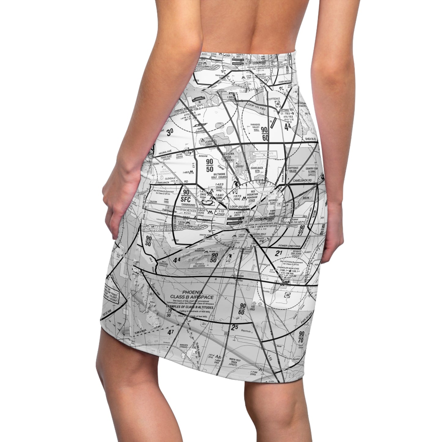 Phoenix TAC Chart - women's pencil skirt (b&w)