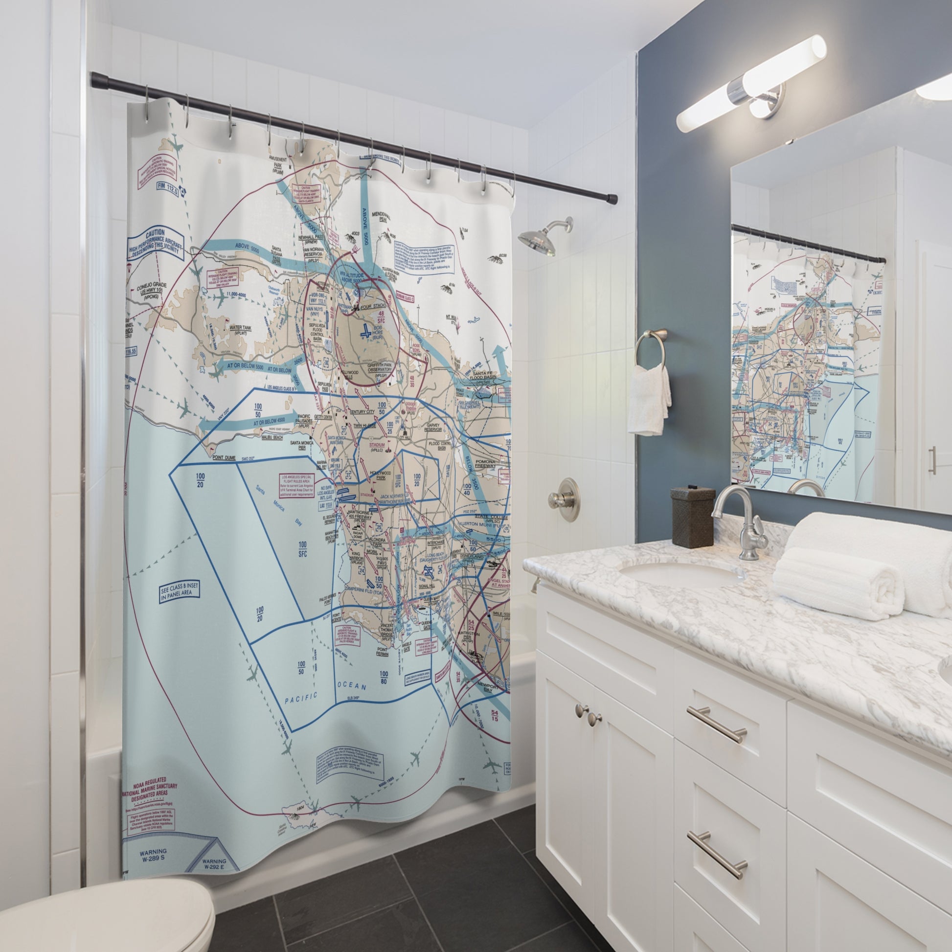 Aeronautical Chart shower curtain (KLAX/Flyway)