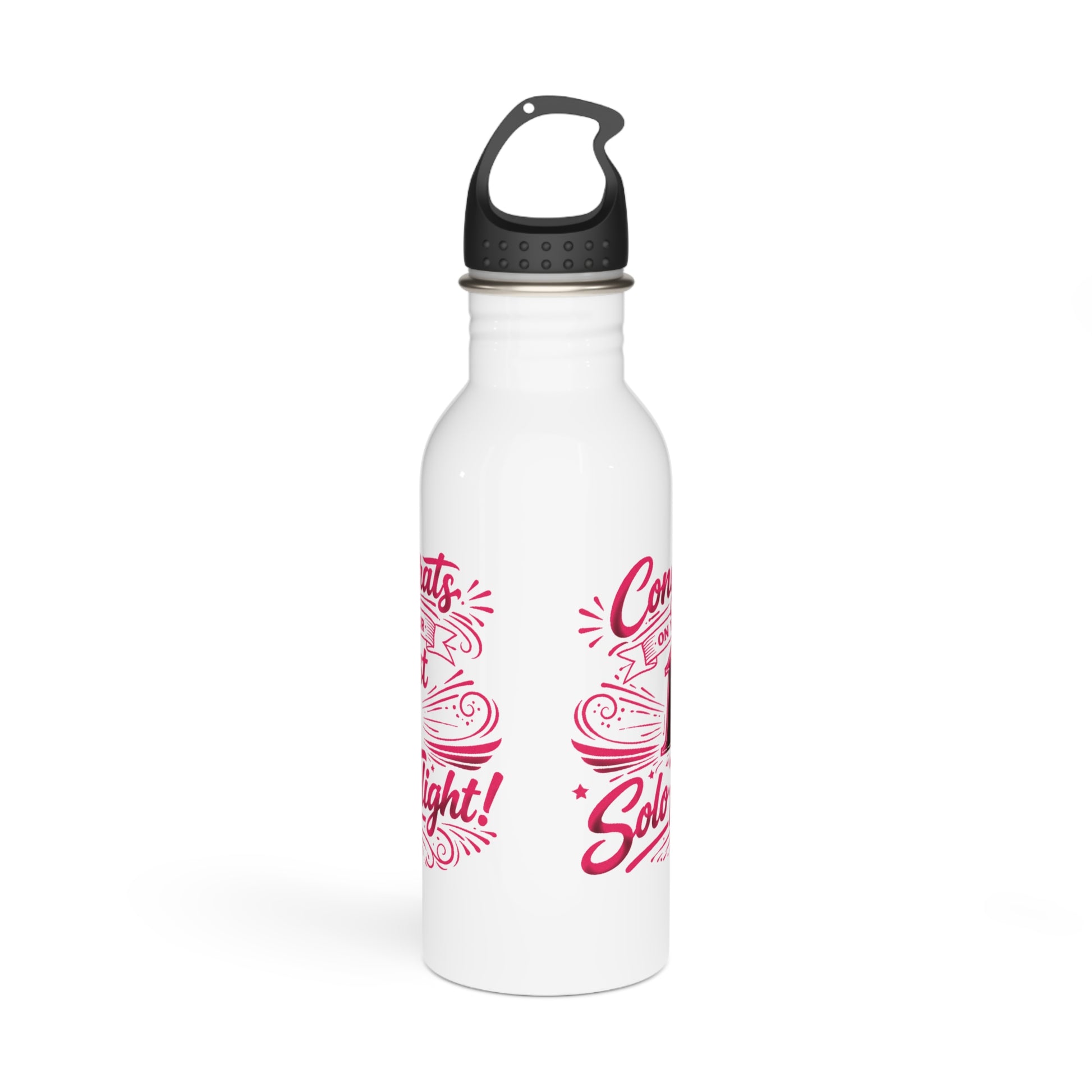 Congrats on your 1st Solo Flight! 20 oz. stainless steel water bottle (v3. pink)