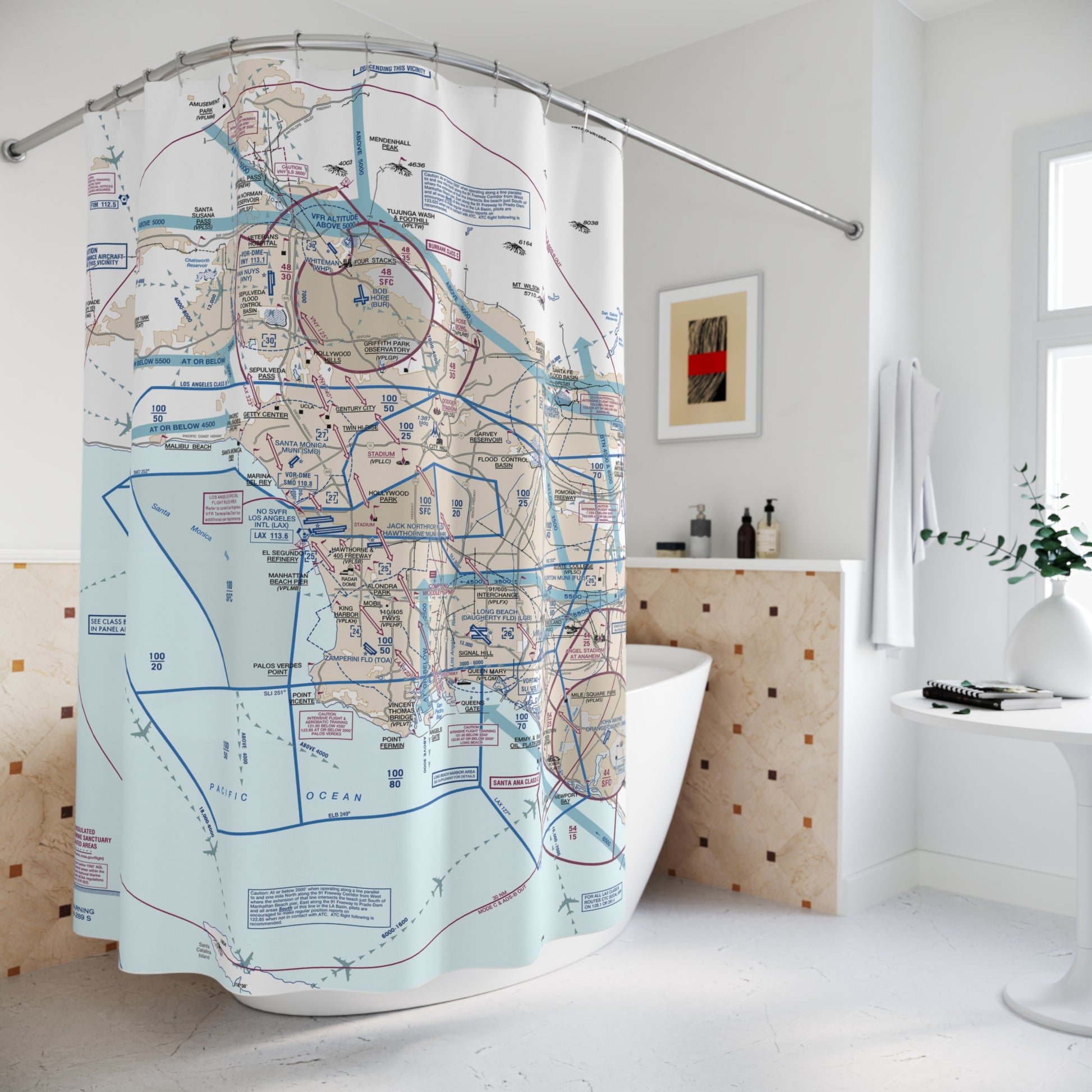 Aeronautical Chart shower curtain (KLAX/Flyway)