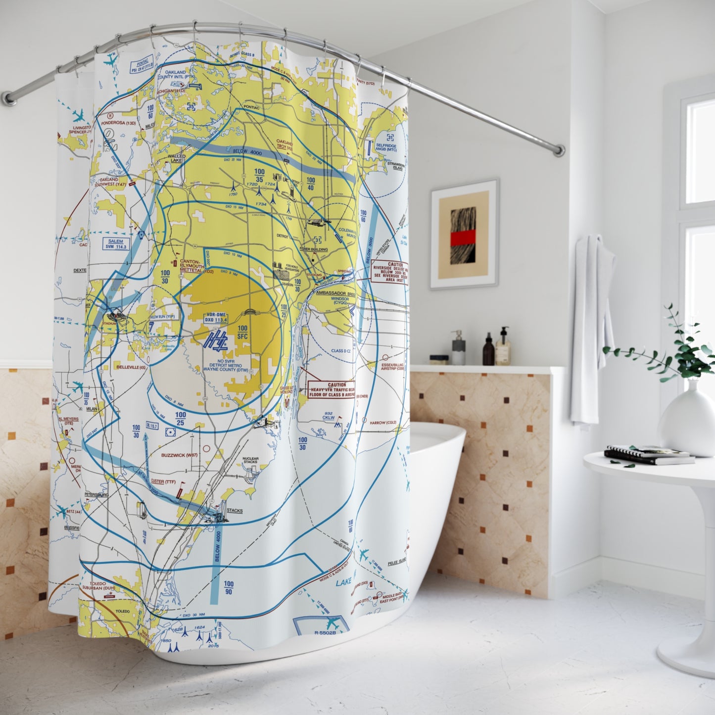 Aeronautical Chart shower curtain (KDTW/Flyway)