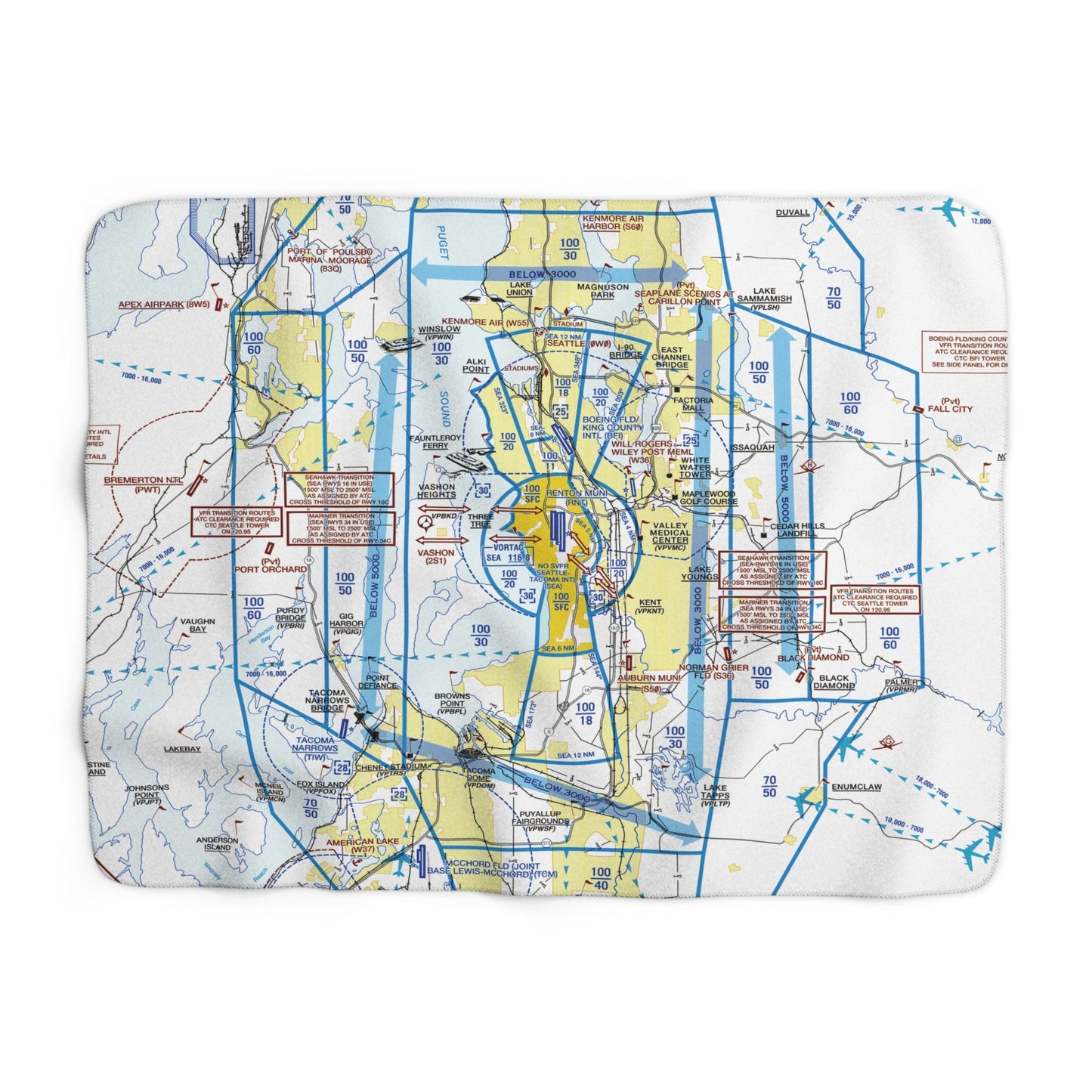 Seattle Flyway Chart sherpa fleece blanket