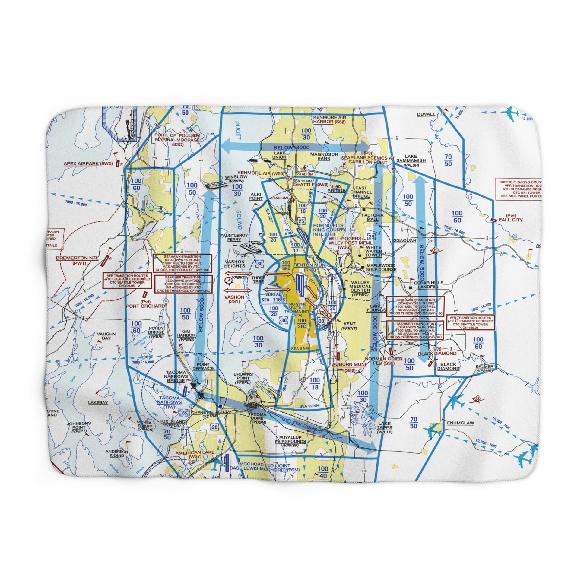 Seattle Flyway Chart sherpa fleece blanket