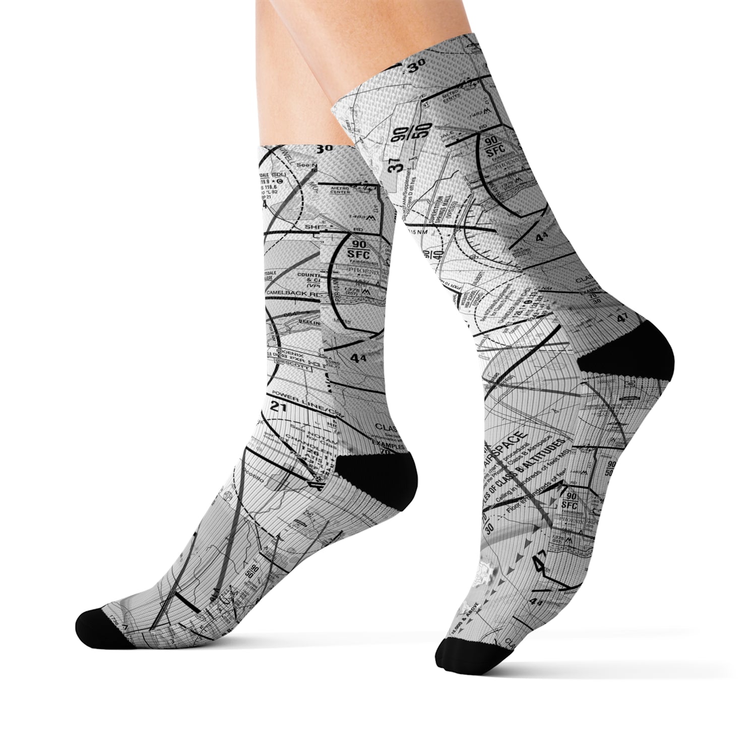 Aeronautical Chart socks (PHX/b&w)