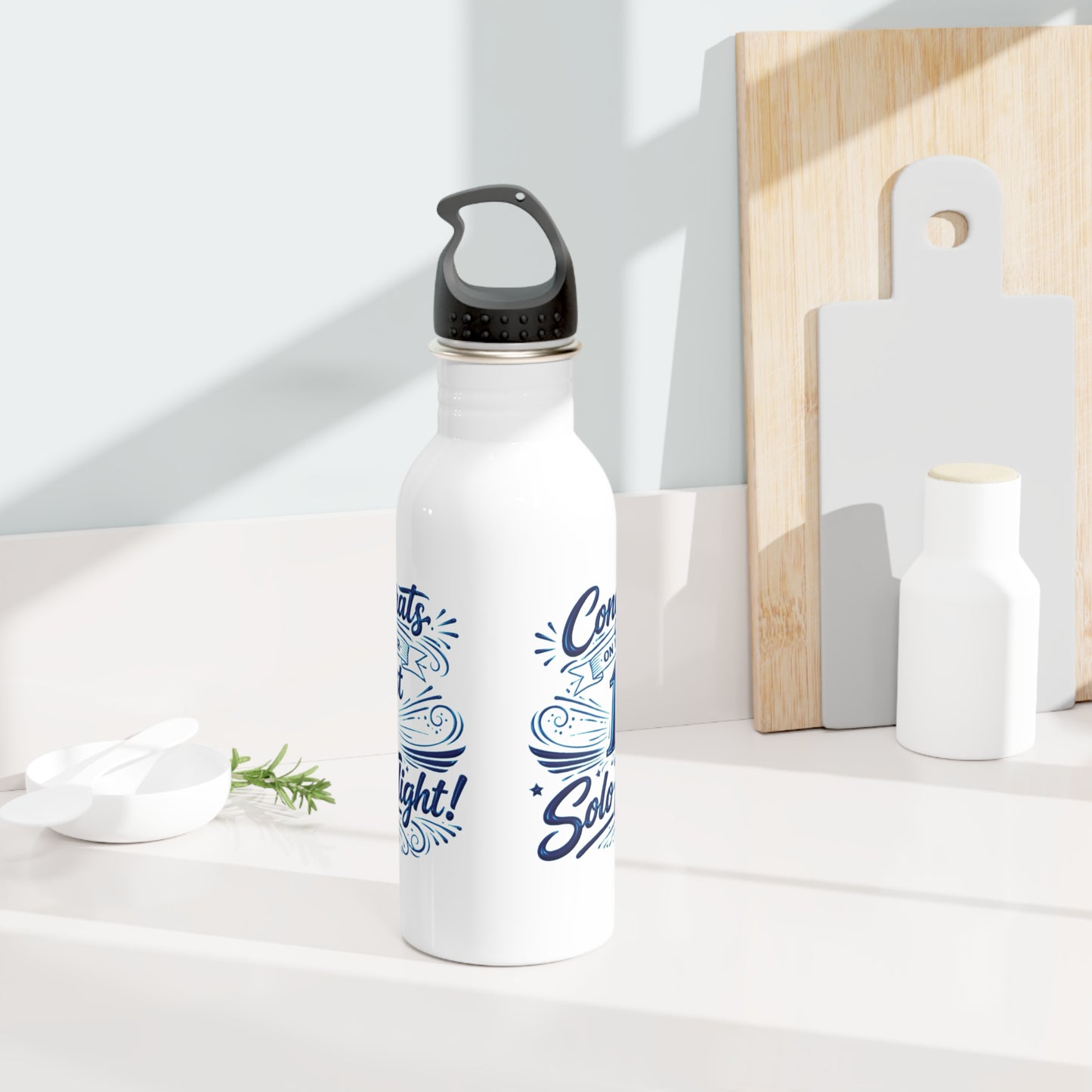Congrats on your 1st Solo Flight! 20 oz. stainless steel water bottle (v3. blue)