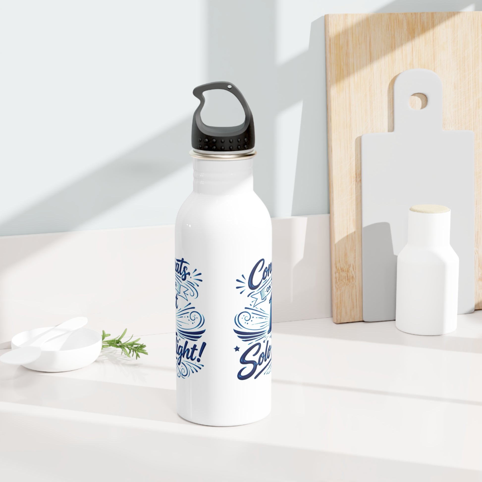 Congrats on your 1st Solo Flight! 20 oz. stainless steel water bottle (v3. blue)