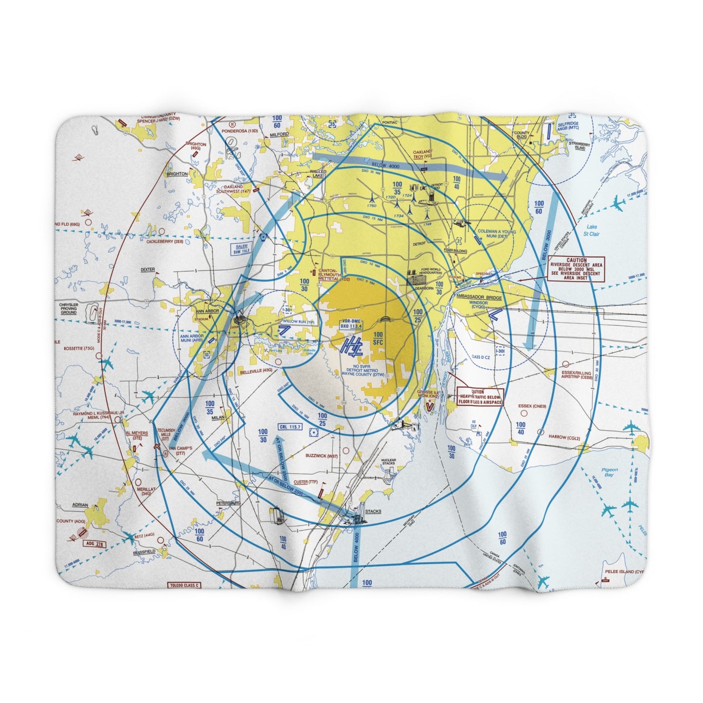 Detroit Flyway Chart sherpa fleece blanket