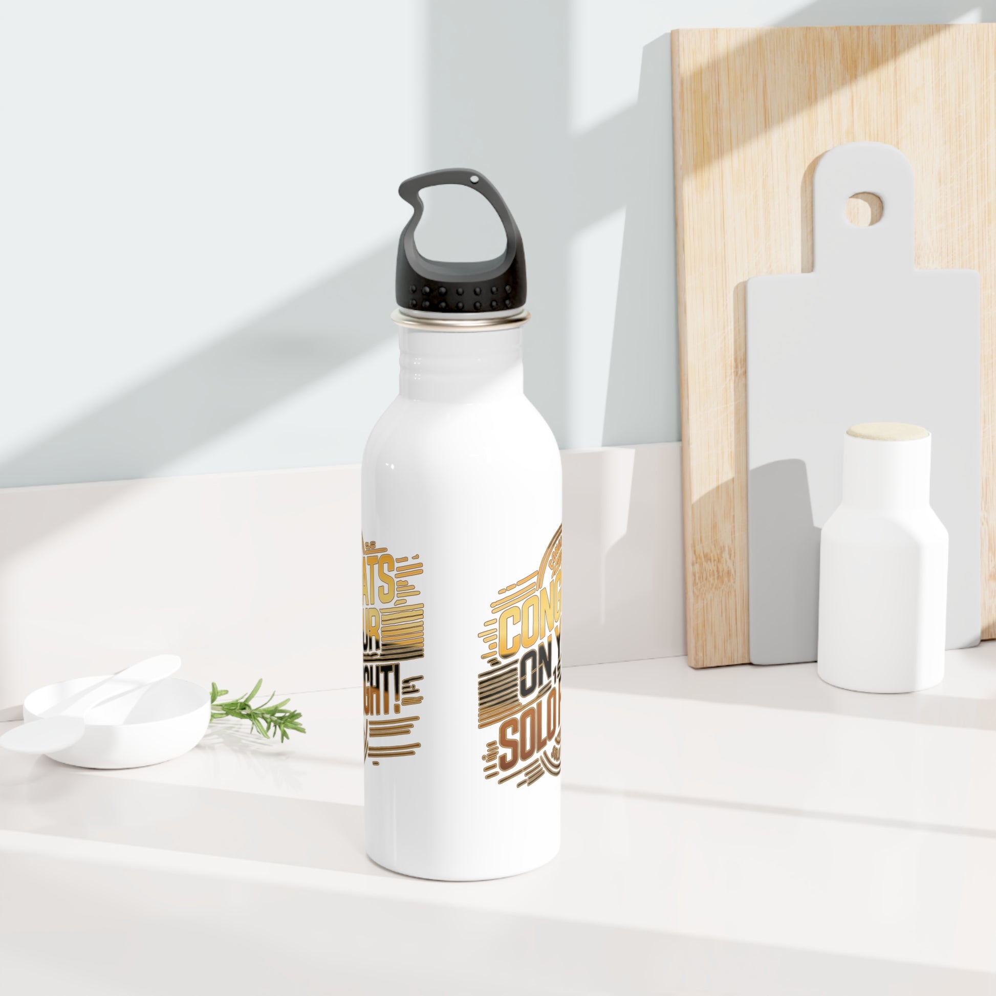 Congrats on your 1st Solo Flight! 20 oz. stainless steel water bottle (v2. gold)