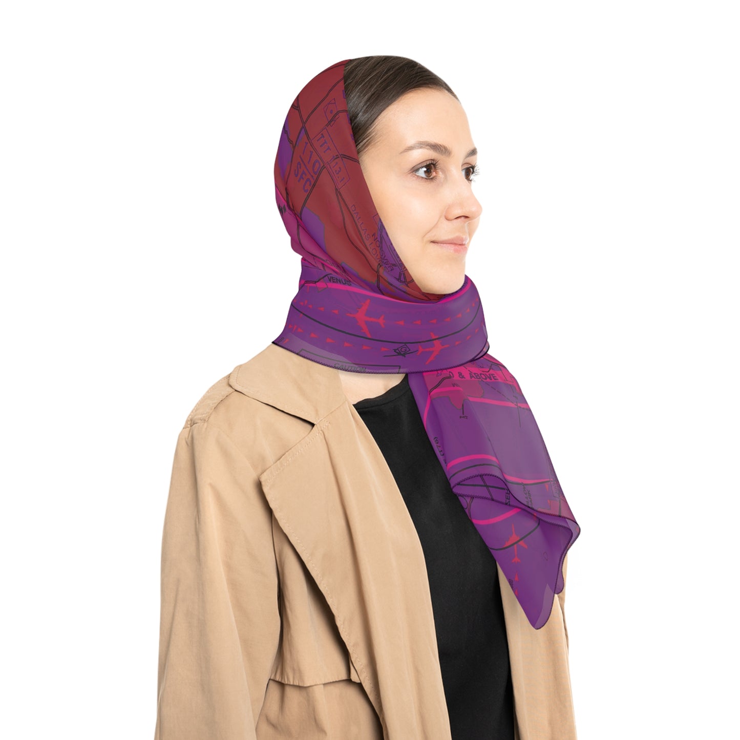 Dallas - Ft. Worth Flyway Chart (purple) poly scarf