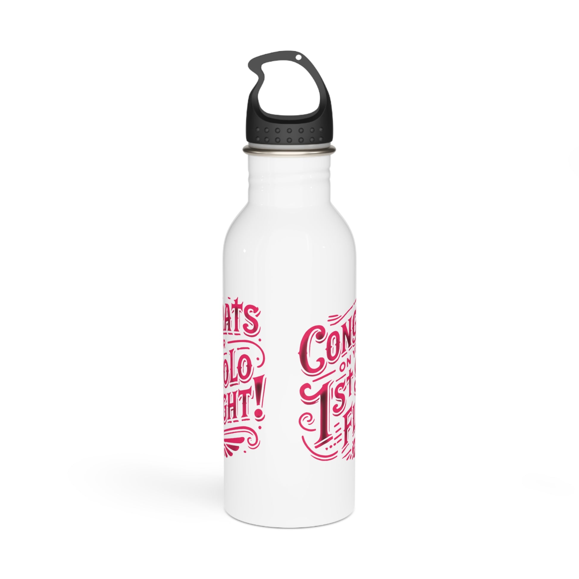 Congrats on your 1st Solo Flight! 20 oz. stainless steel water bottle (v1. pink)