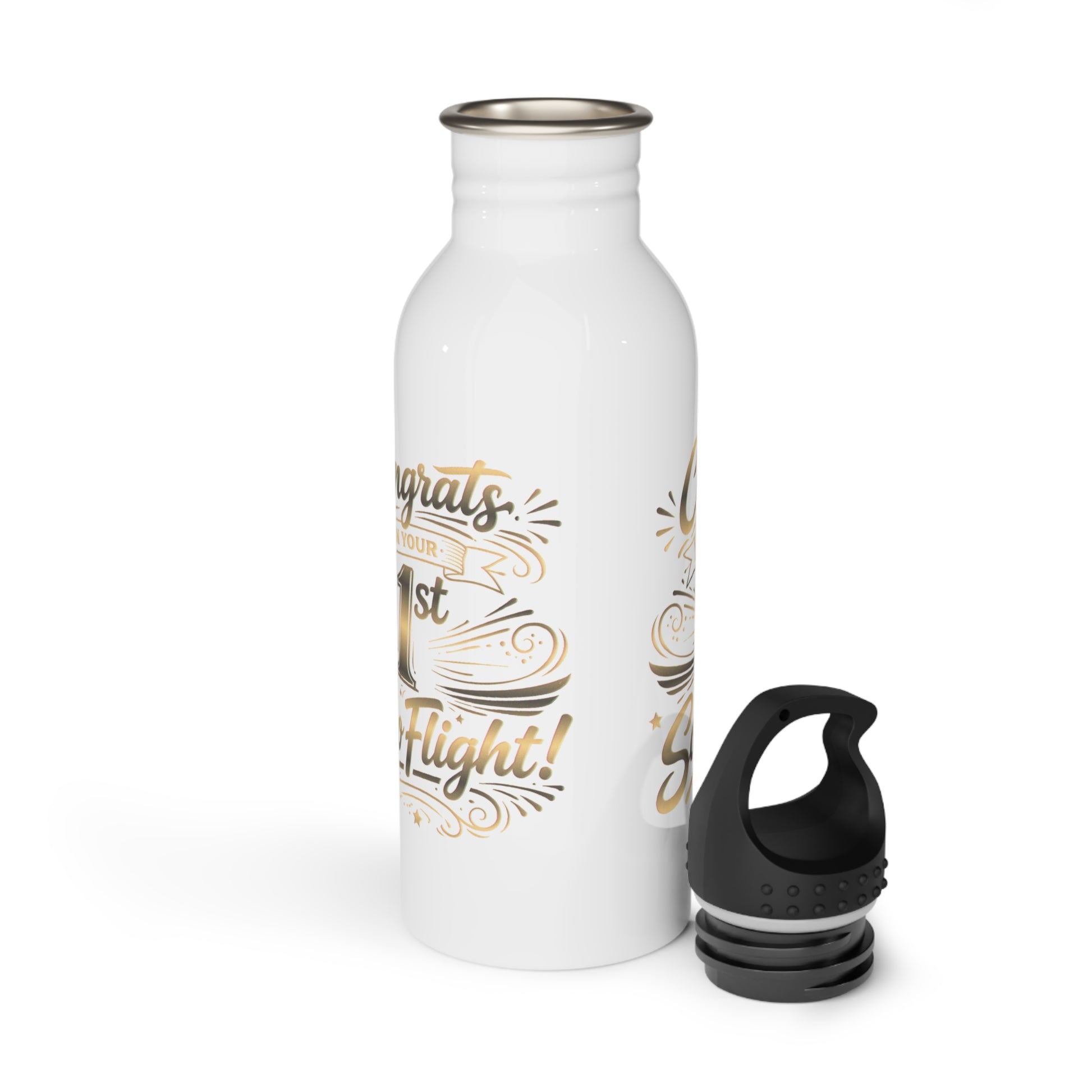 Congrats on your 1st Solo Flight! 20 oz. stainless steel water bottle (v3. gold)