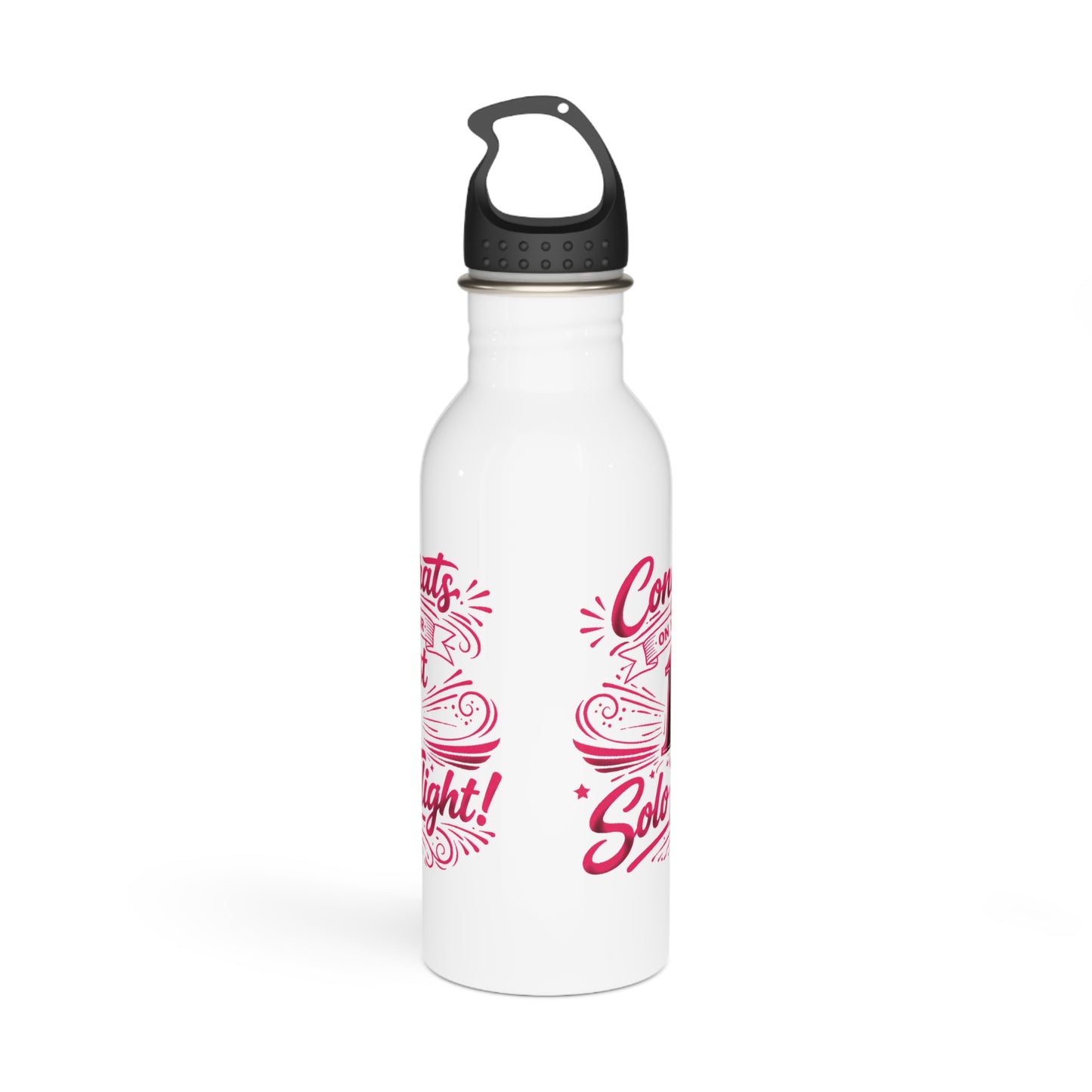 Congrats on your 1st Solo Flight! 20 oz. stainless steel water bottle (v3. pink)