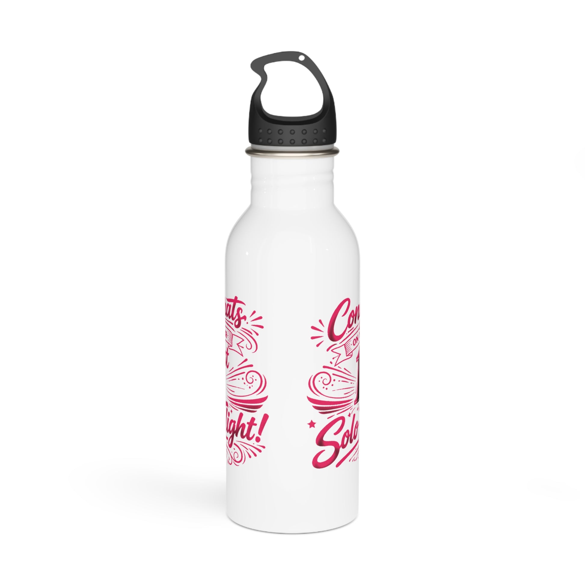 Congrats on your 1st Solo Flight! 20 oz. stainless steel water bottle (v3. pink)