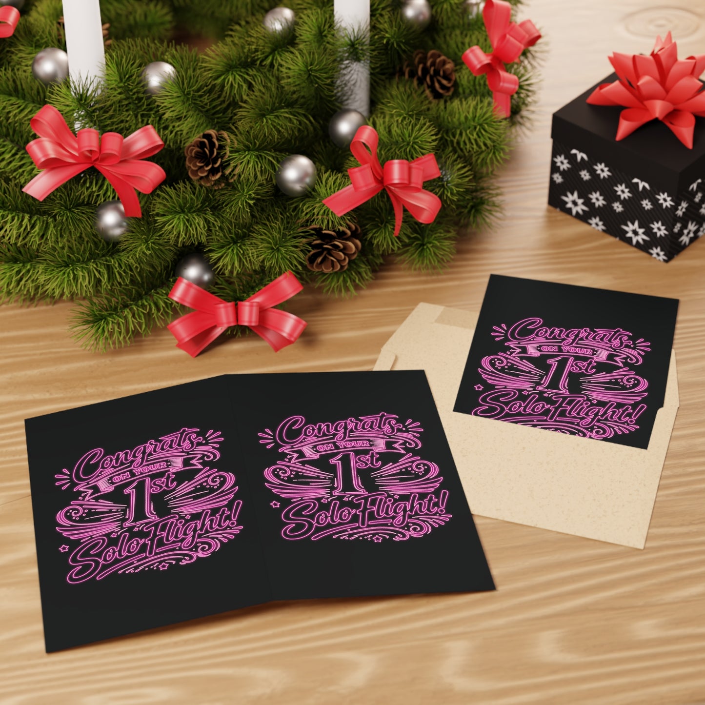 Congrats on your 1st Solo Flight! pack of 10 postcards (v3. pink neon)