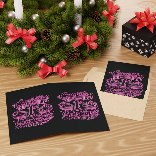 Congrats on your 1st Solo Flight! pack of 10 postcards (v3. pink neon)