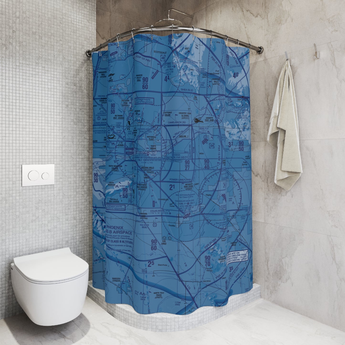 Aeronautical Chart shower curtain (KPHX/blue)