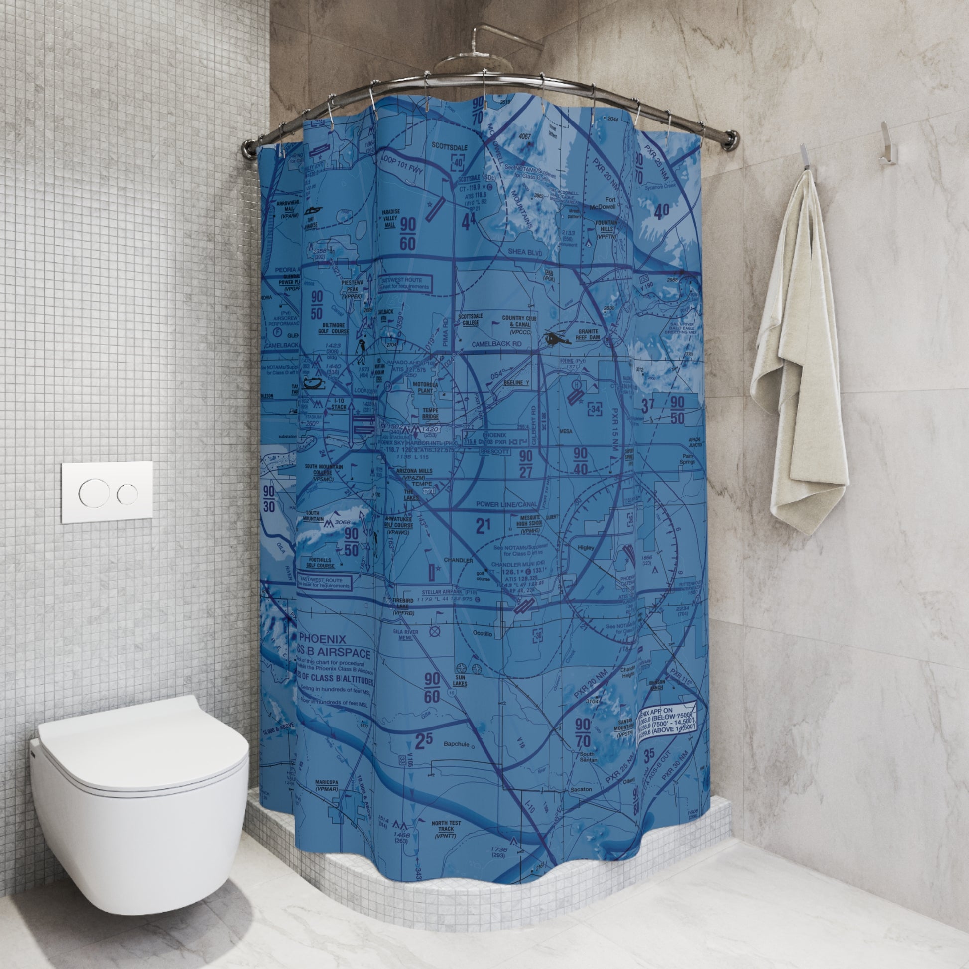 Aeronautical Chart shower curtain (KPHX/blue)
