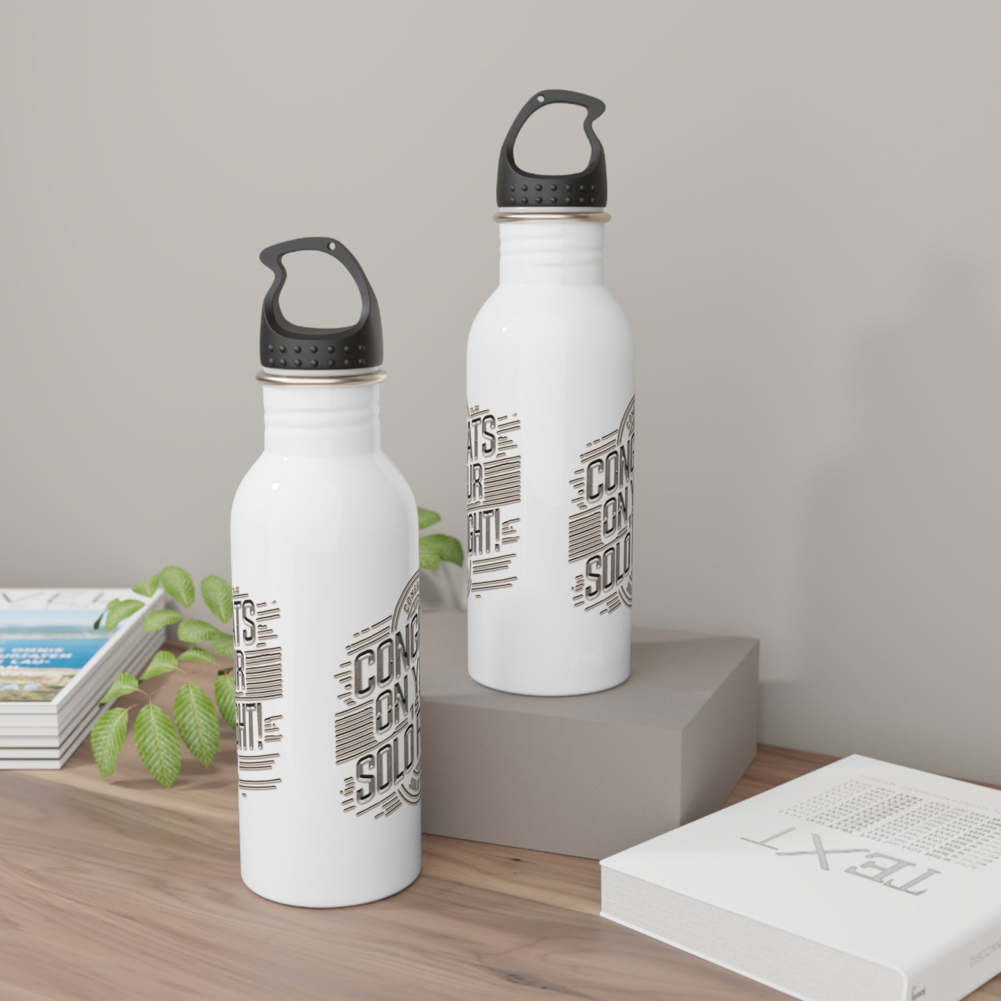 Congrats on your 1st Solo Flight! 20 oz. stainless steel water bottle (v2. silver)