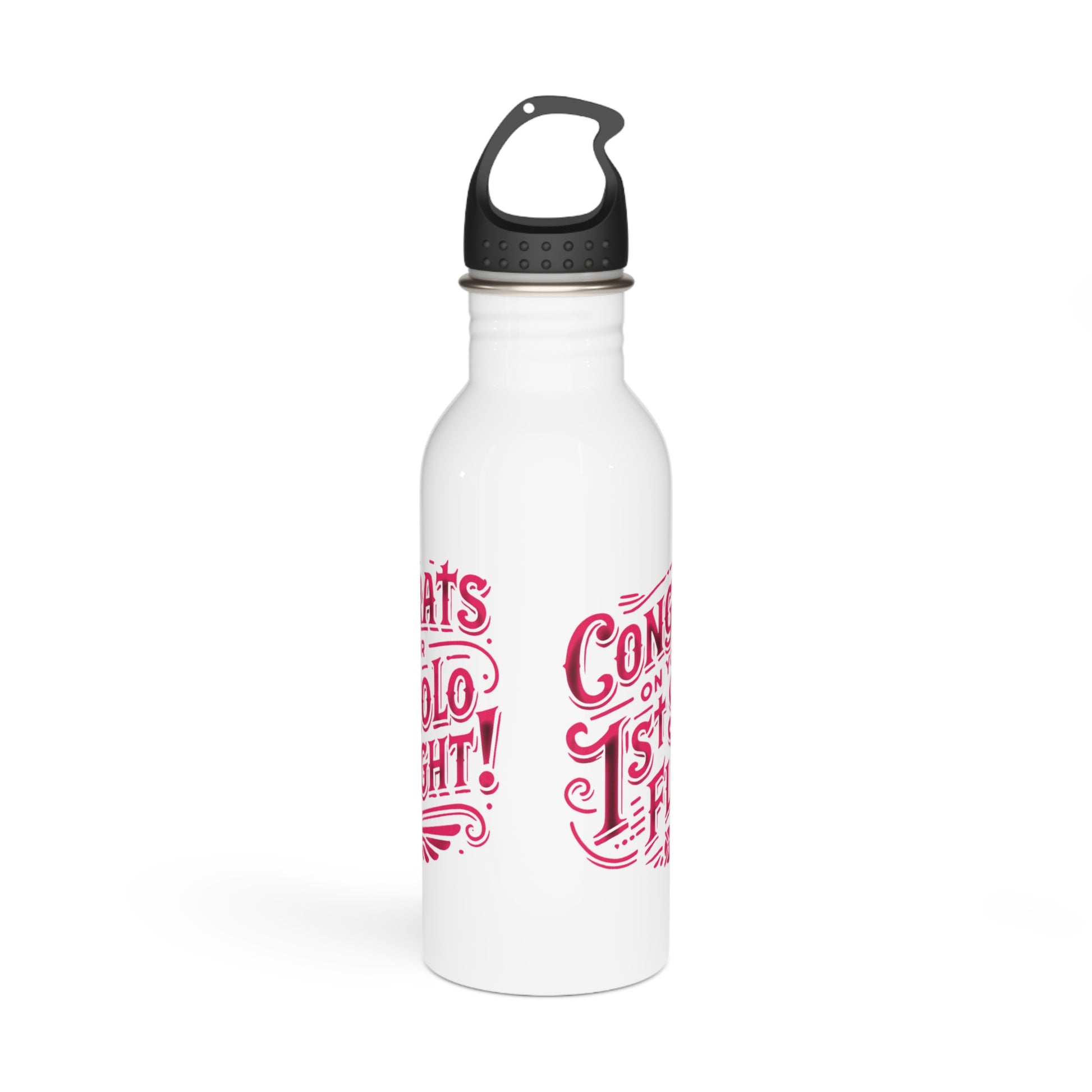 Congrats on your 1st Solo Flight! 20 oz. stainless steel water bottle (v1. pink)