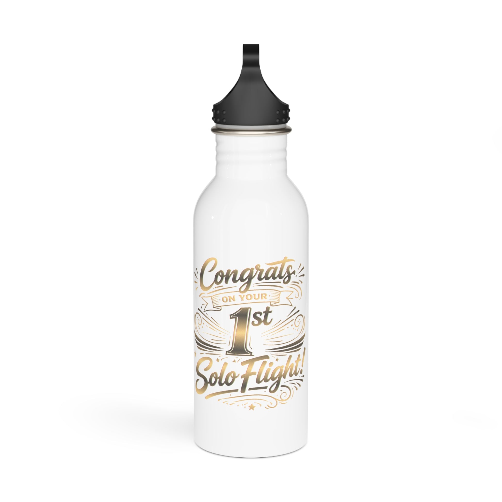 Congrats on your 1st Solo Flight! 20 oz. stainless steel water bottle (v3. gold)