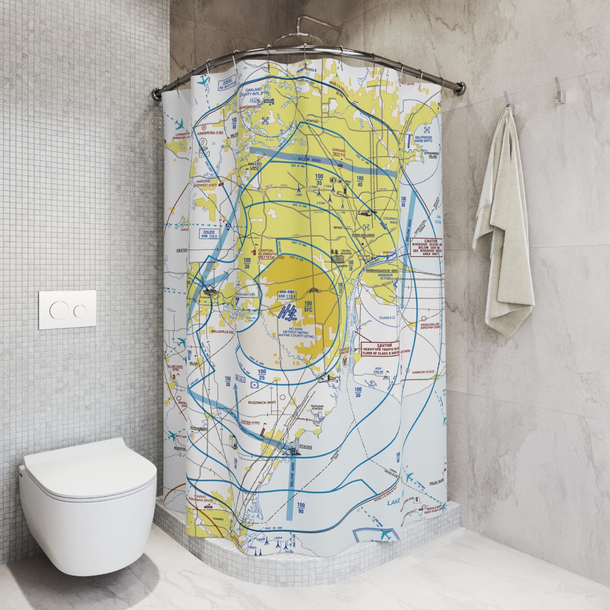 Aeronautical Chart shower curtain (KDTW/Flyway)