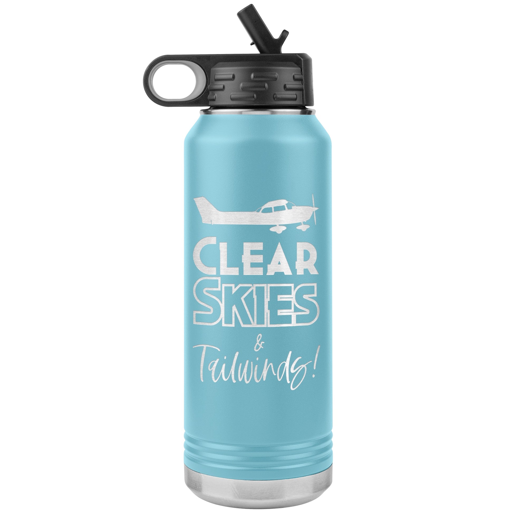 Clear Skies & Tailwinds! 32 oz. water bottle (w/Cessna)