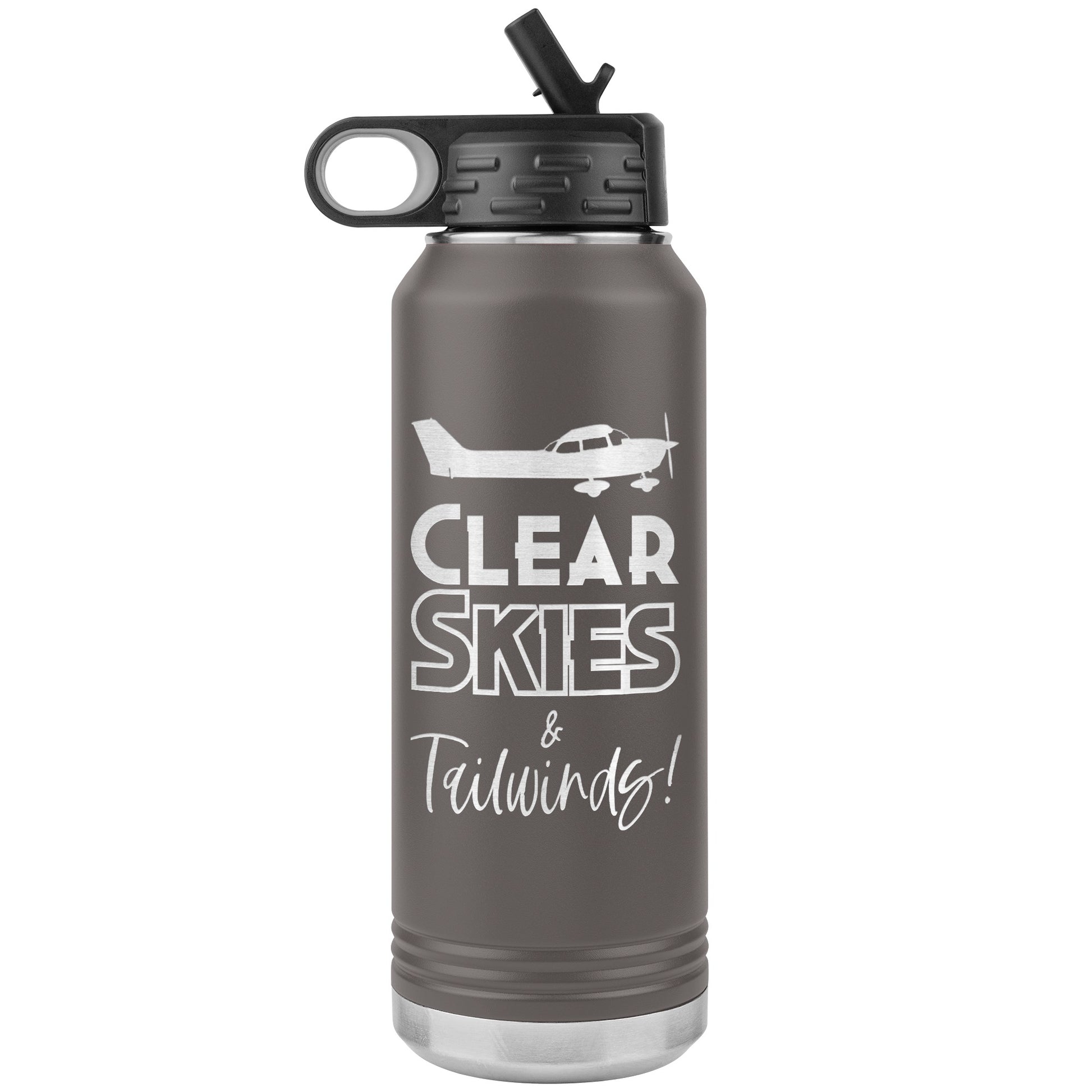 Clear Skies & Tailwinds! 32 oz. water bottle (w/Cessna)