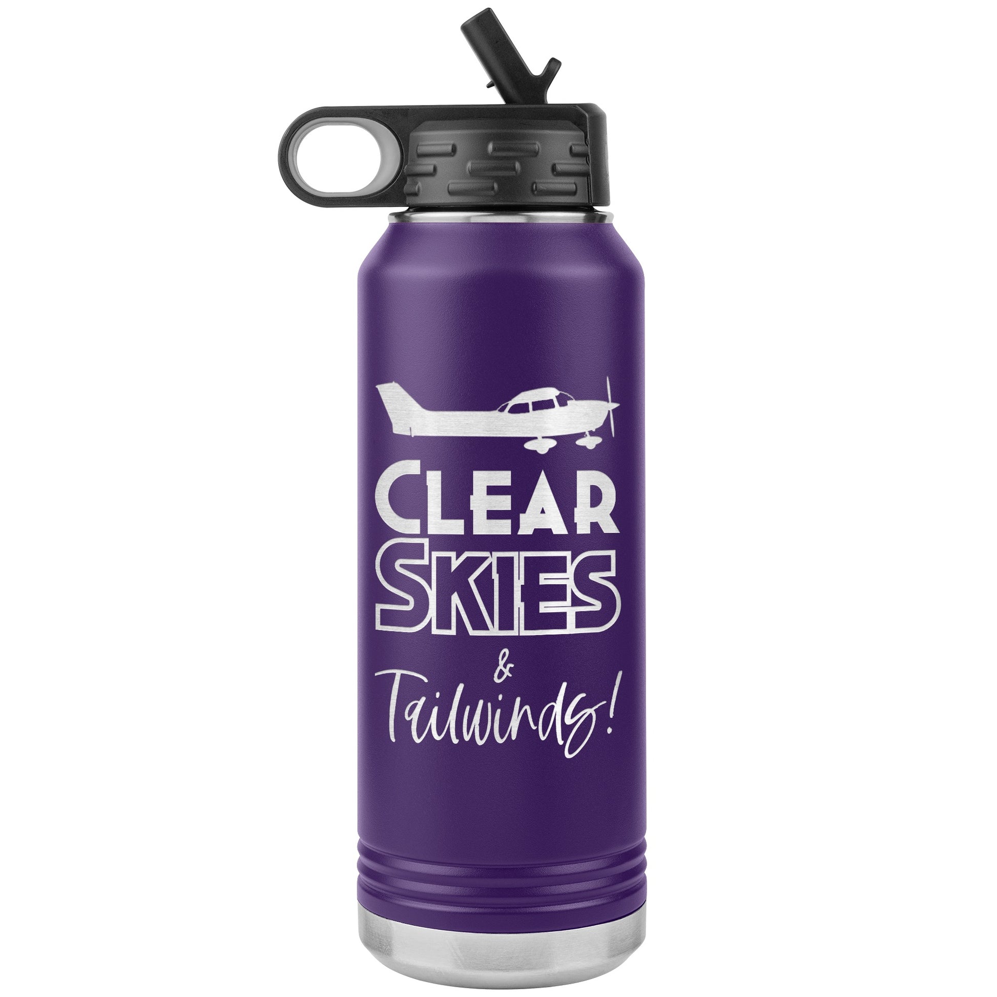 Clear Skies & Tailwinds! 32 oz. water bottle (w/Cessna)