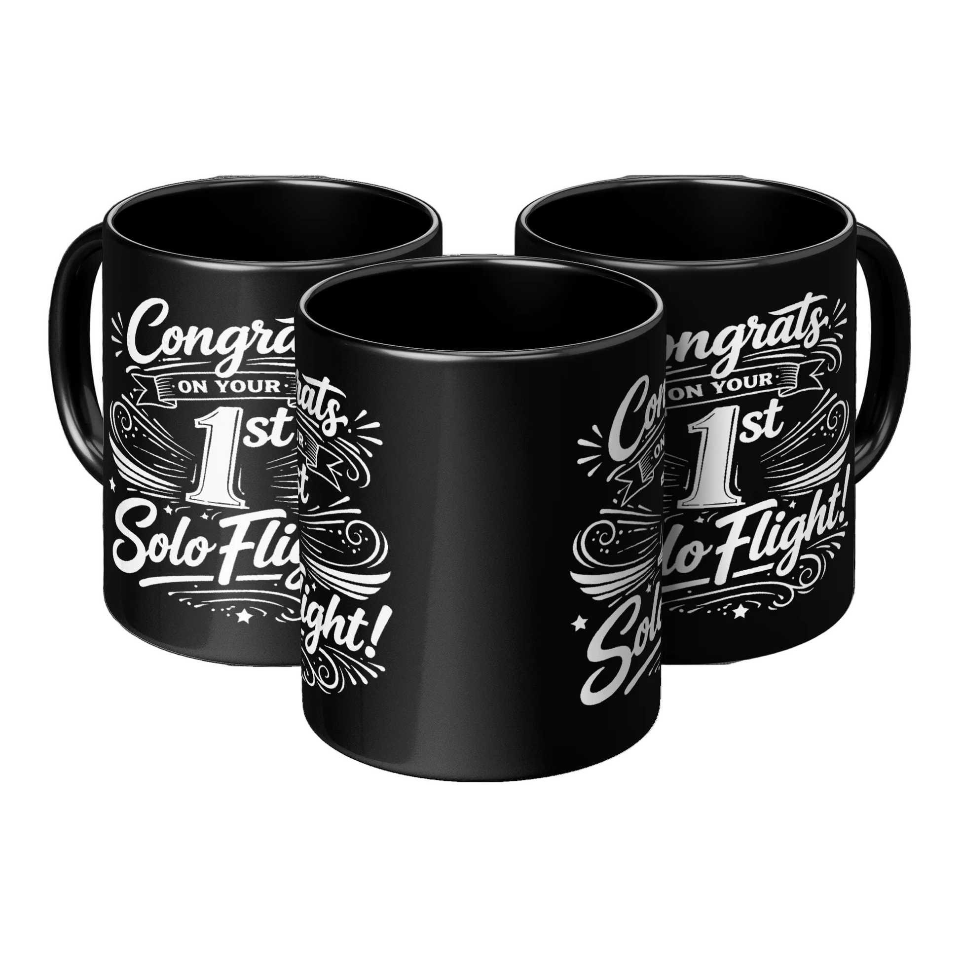 Congrats on your 1st Solo Flight! (v3. white) black mug