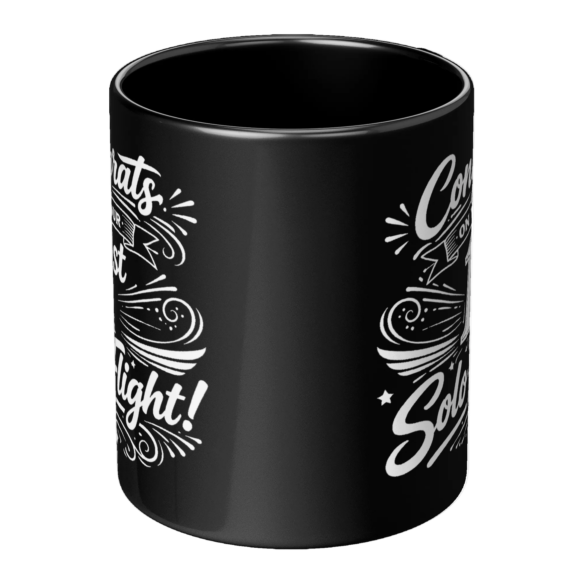 Congrats on your 1st Solo Flight! (v3. white) black mug