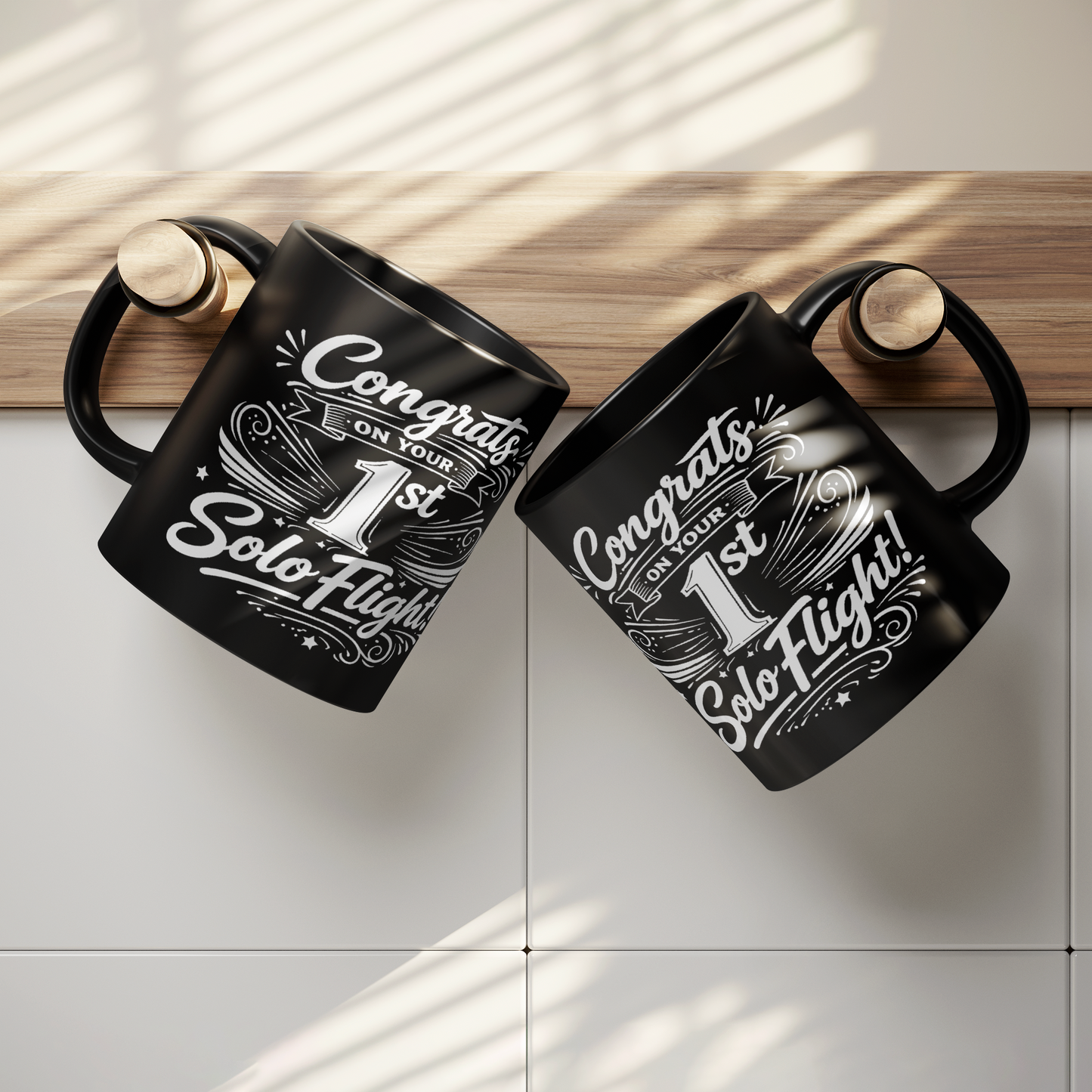 Congrats on your 1st Solo Flight! (v3. white) black mug