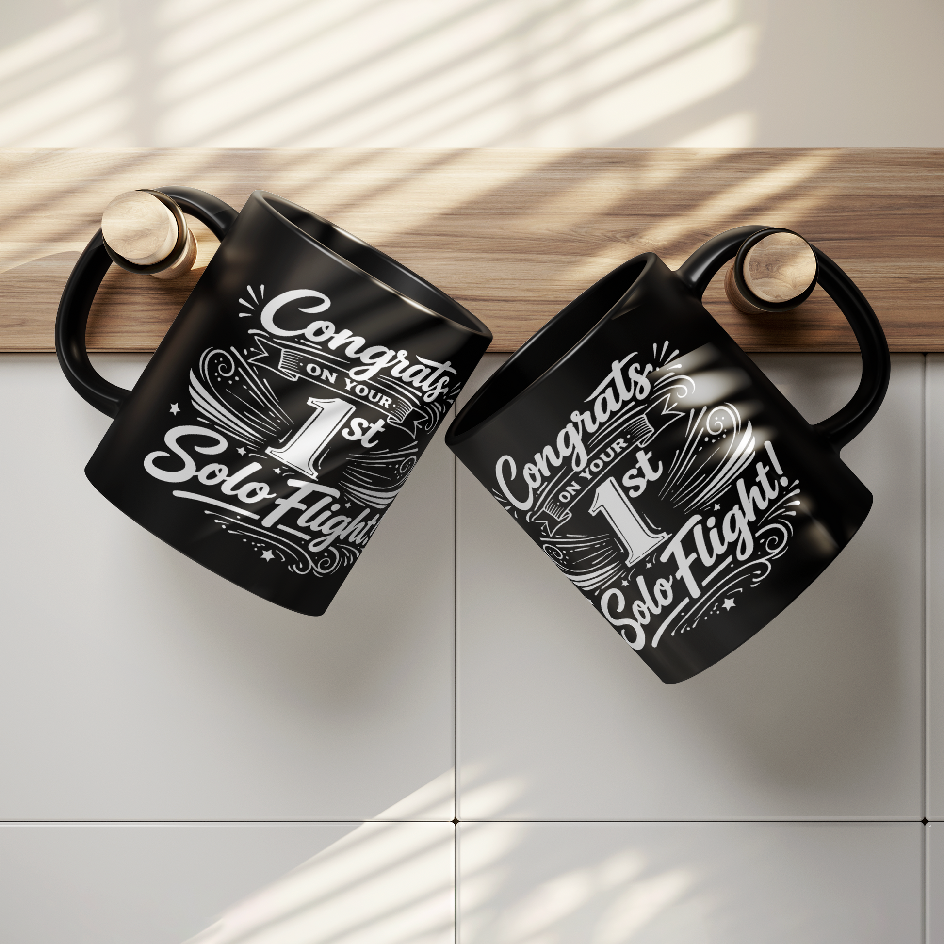 Congrats on your 1st Solo Flight! (v3. white) black mug