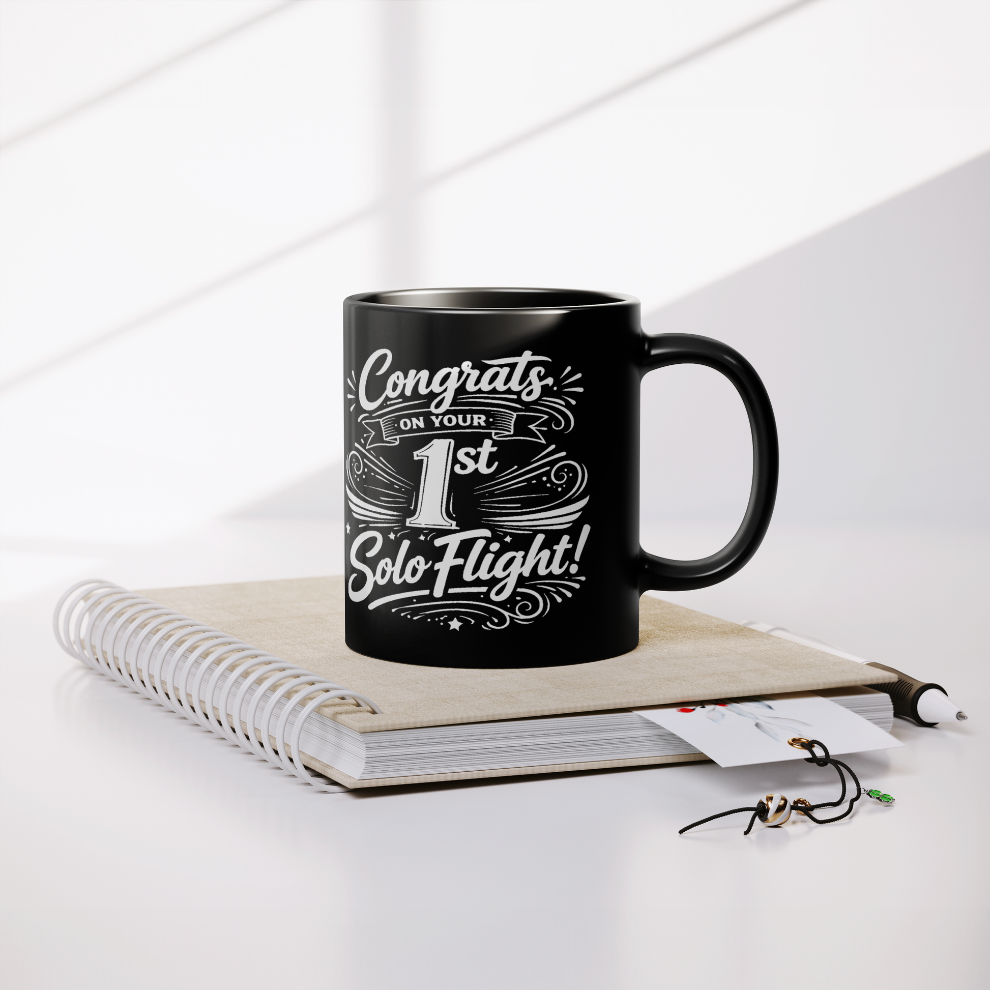 Congrats on your 1st Solo Flight! (v3. white) black mug