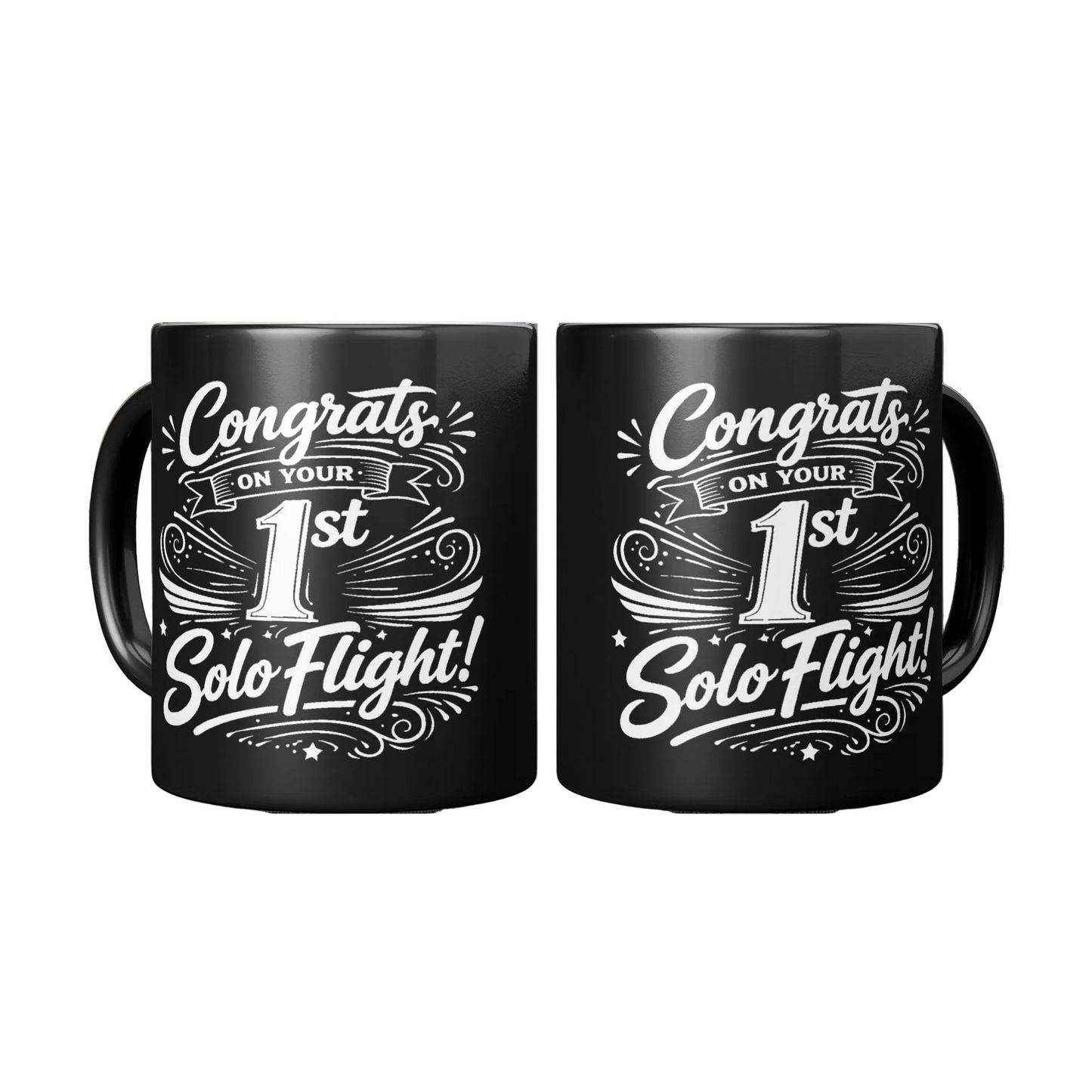 Congrats on your 1st Solo Flight! (v3. white) black mug