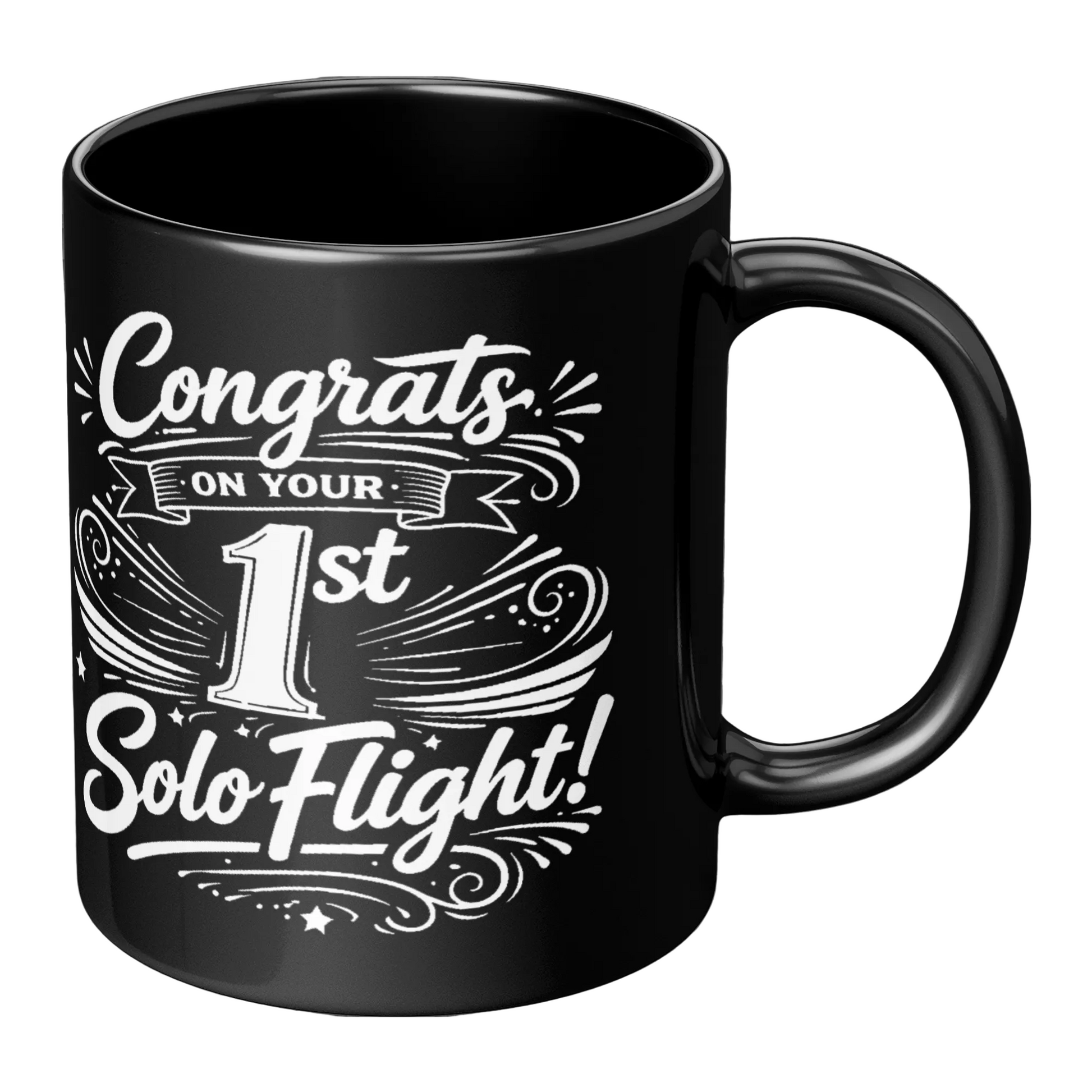 Congrats on your 1st Solo Flight! (v3. white) black mug
