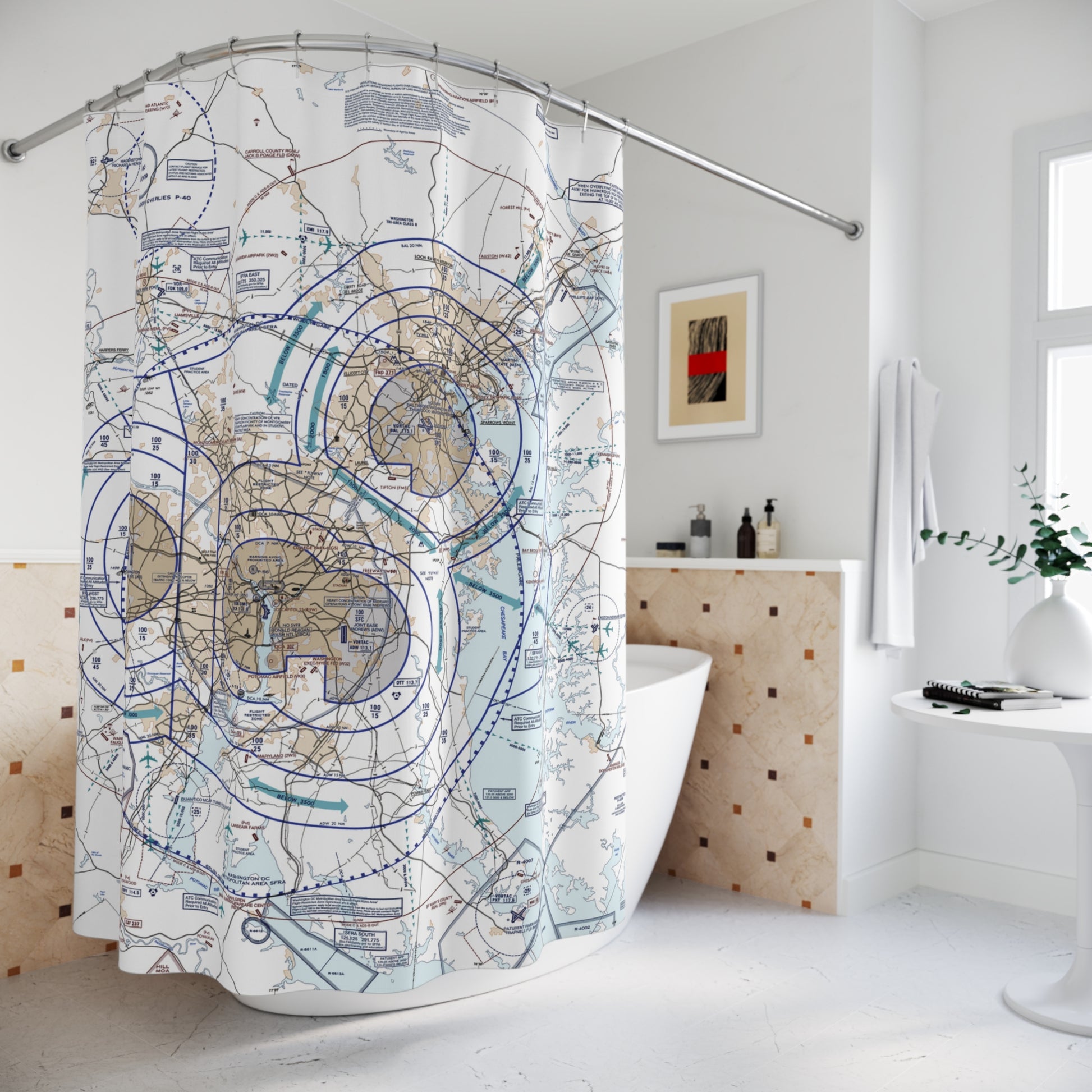 Baltimore-Washington Flyway Chart Shower Curtains