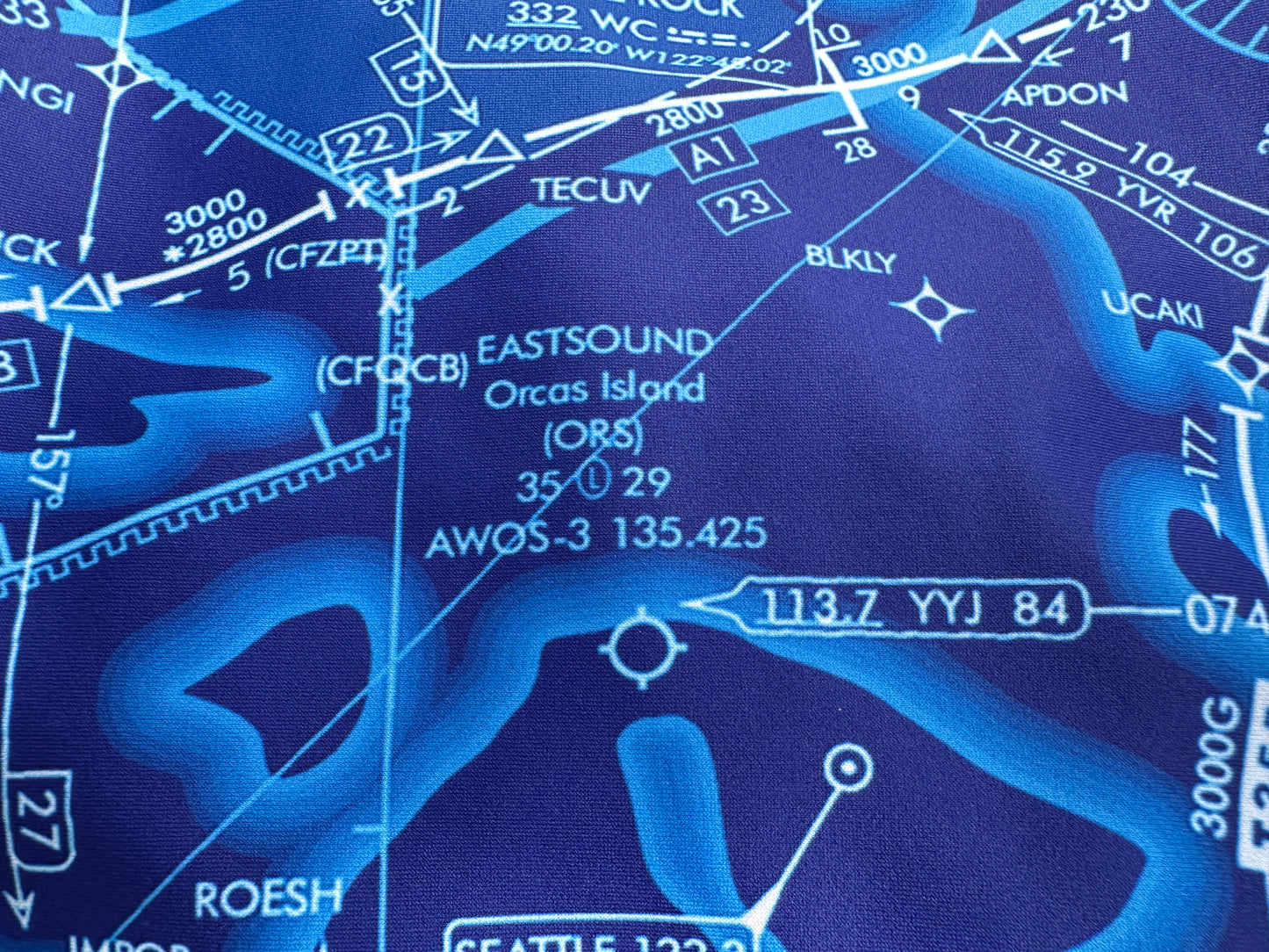 Enroute Low Altitude Chart yoga shorts (blue)