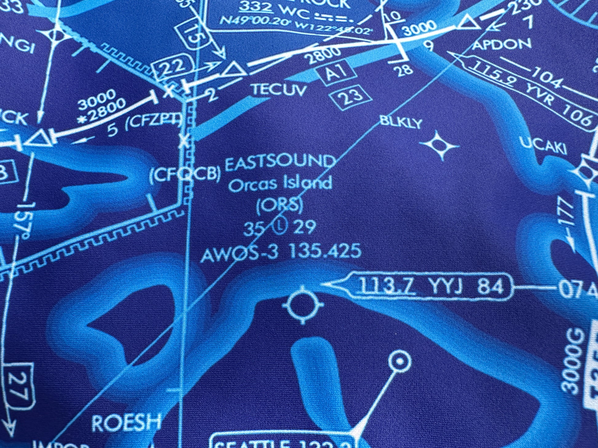 Enroute Low Altitude Chart yoga shorts (blue)