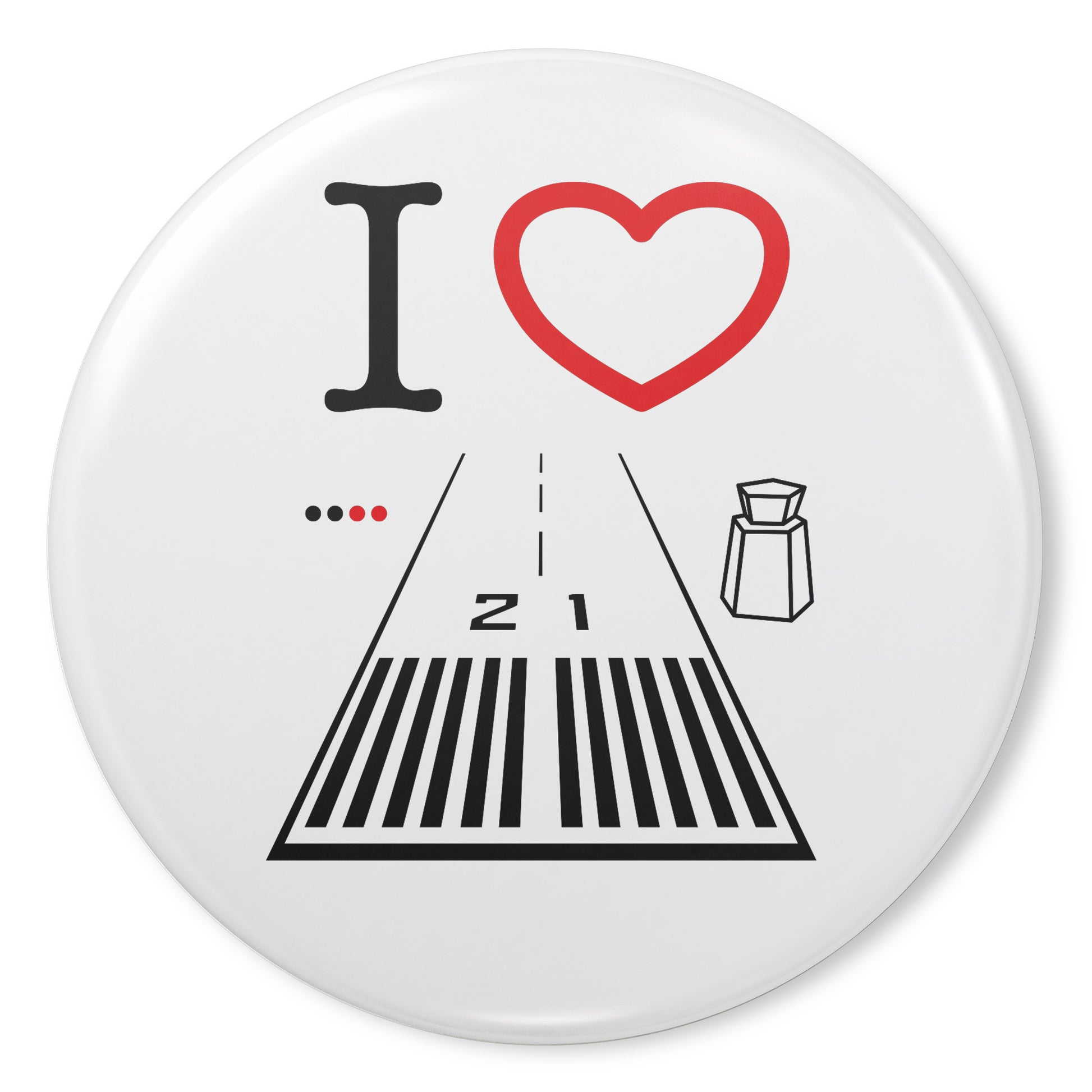 Santa Monica Airport Runway 21 button pin (white)