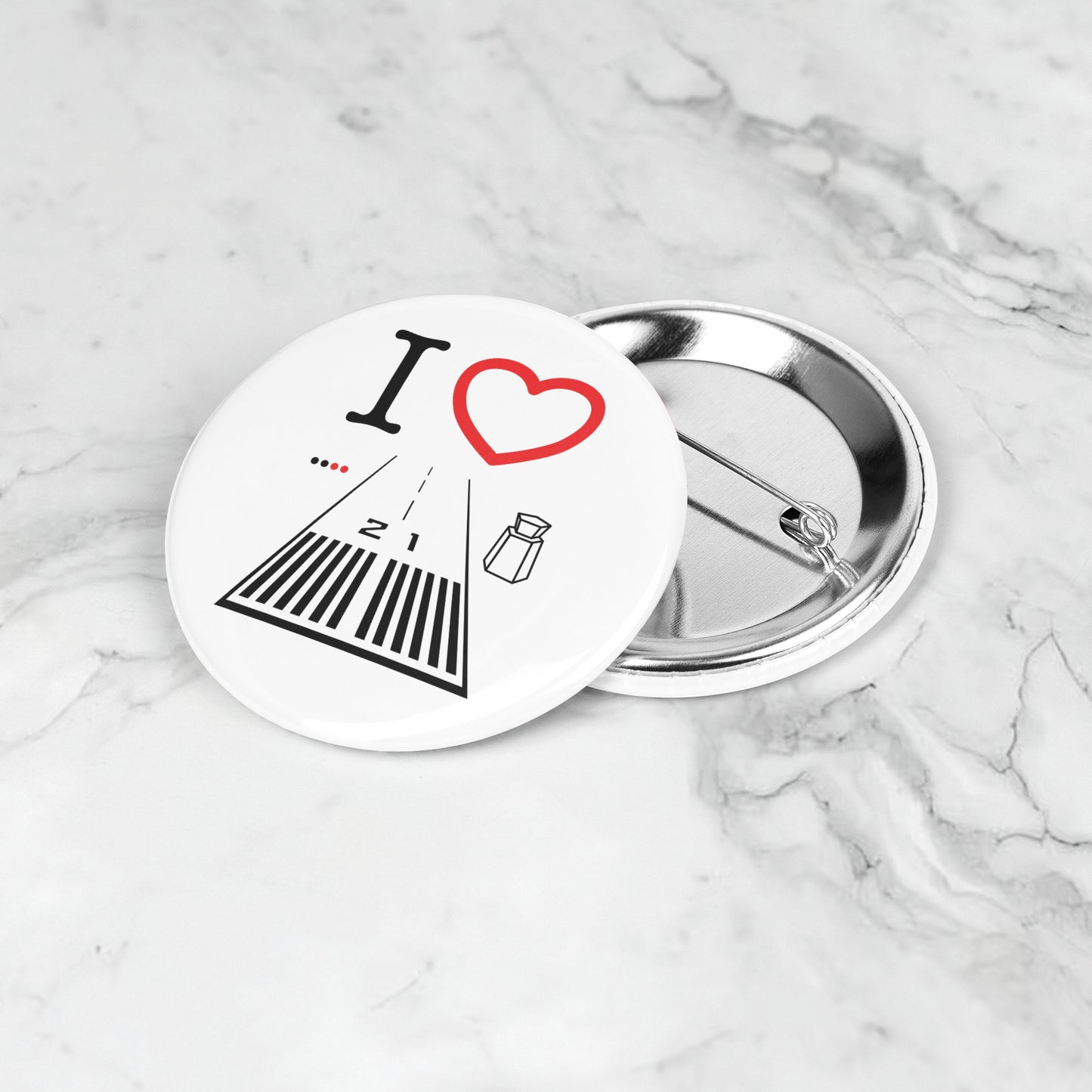 Santa Monica Airport Runway 21 button pin (white)