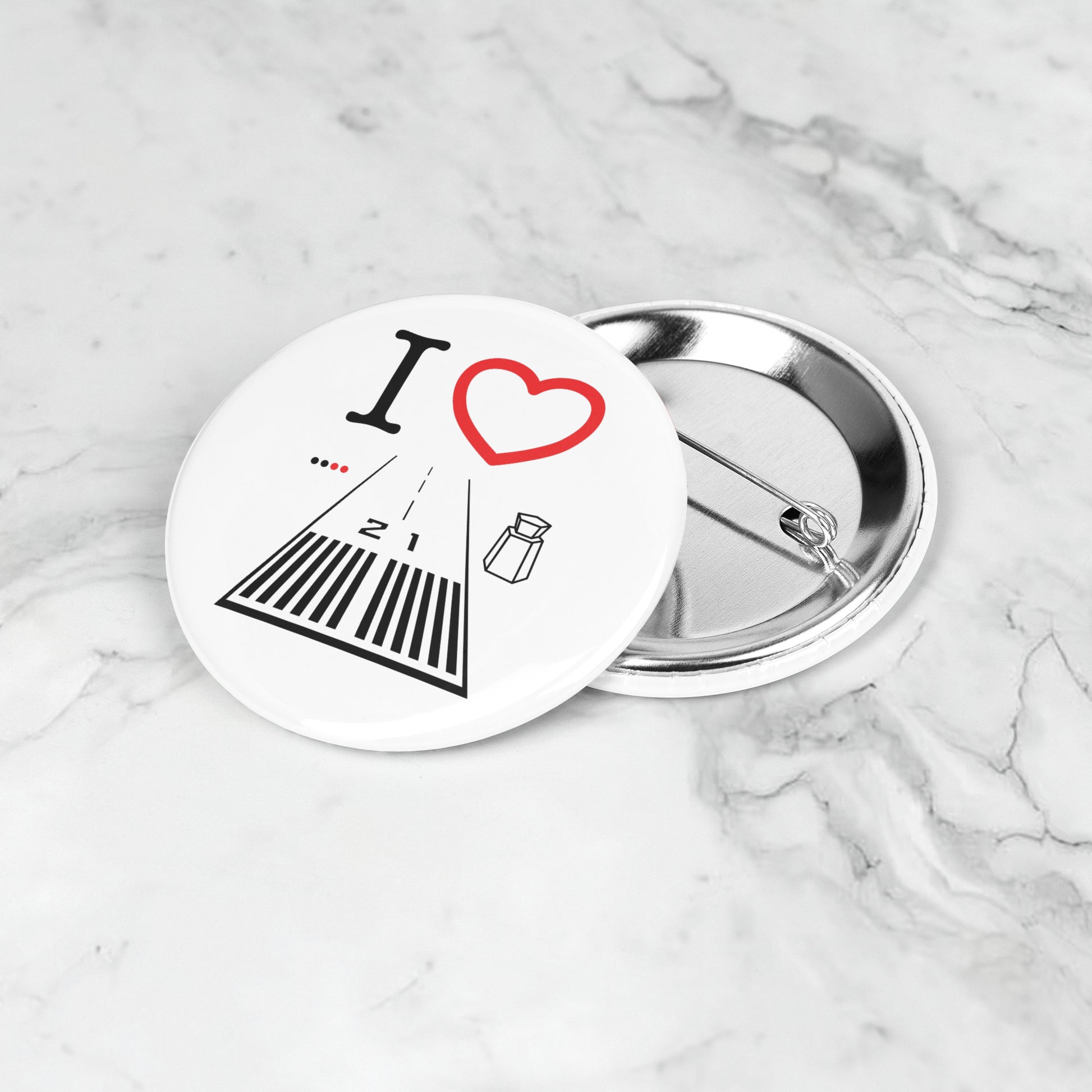 Santa Monica Airport Runway 21 button pin (white)