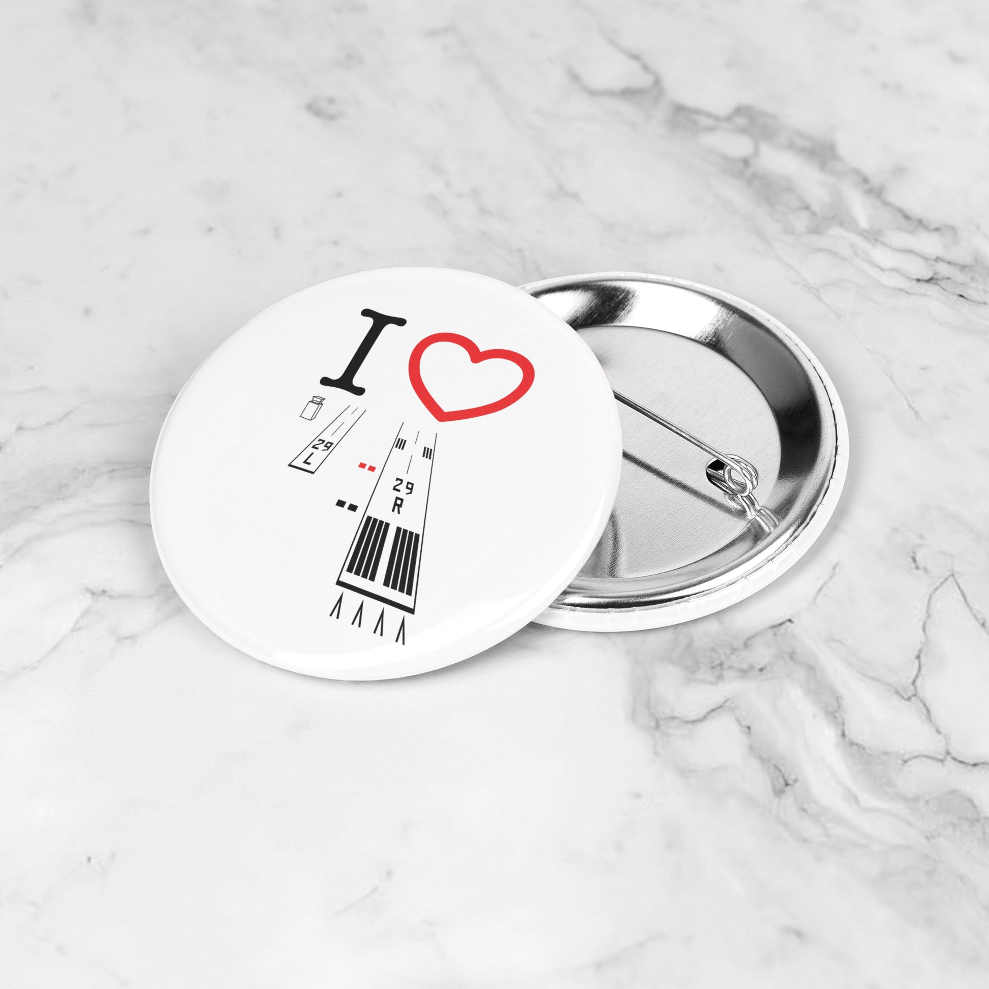 Torrance Airport Runways 29L-29R button pin (white)