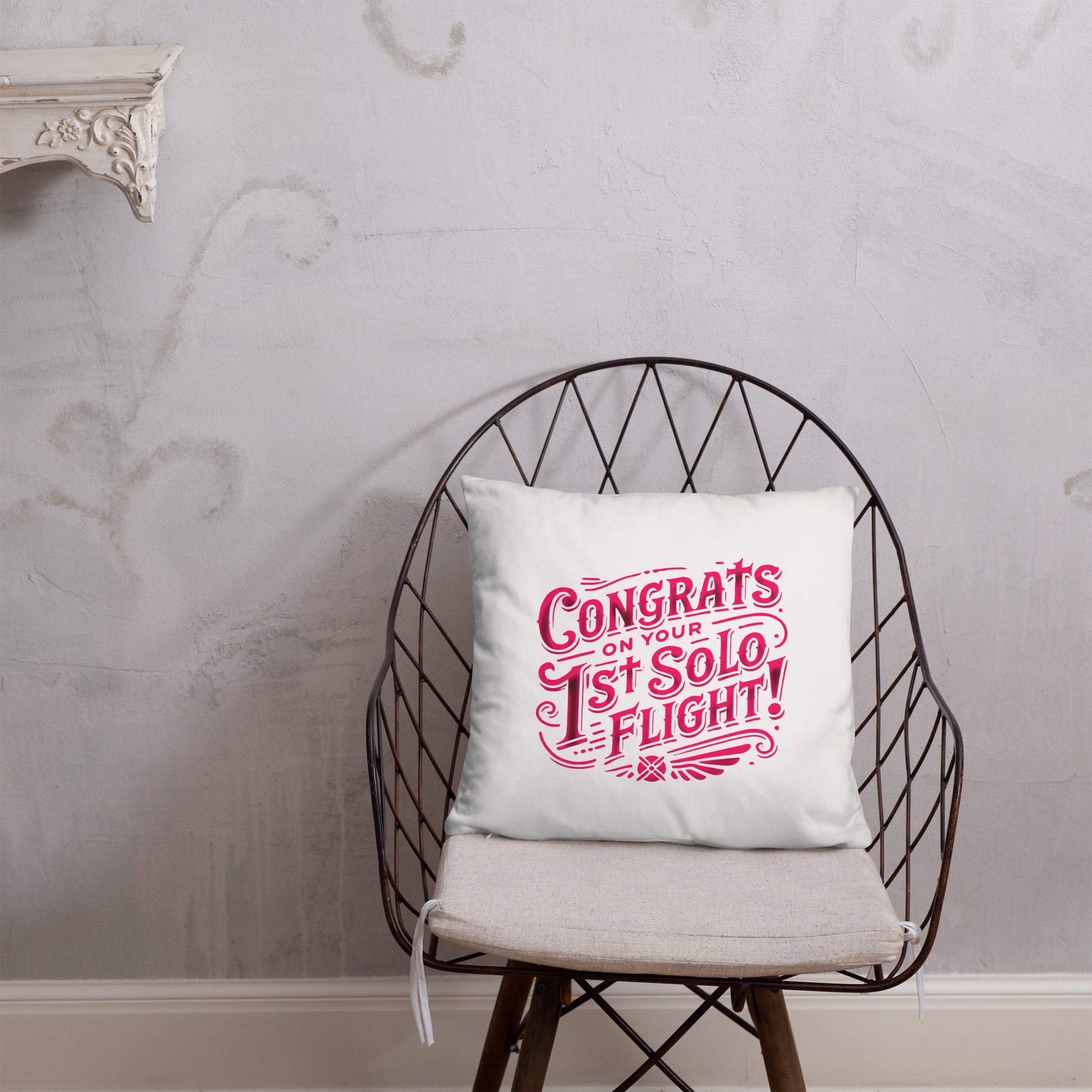 Congrats on your 1st Solo Flight! basic pillow (white/pink)