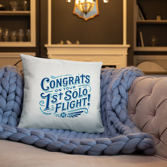 Congrats on your 1st Solo Flight! basic pillow (white/blue)