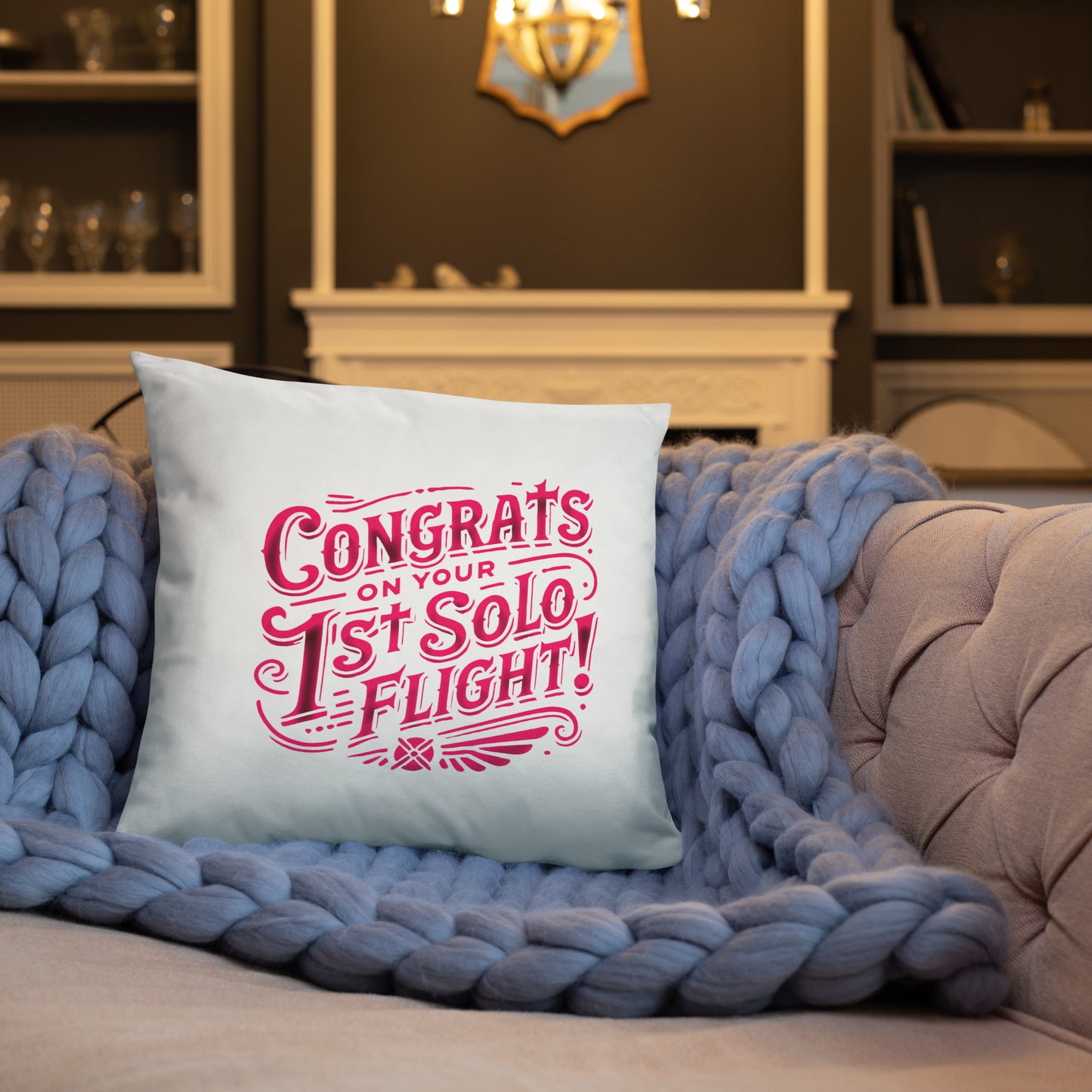 Congrats on your 1st Solo Flight! basic pillow (white/pink)