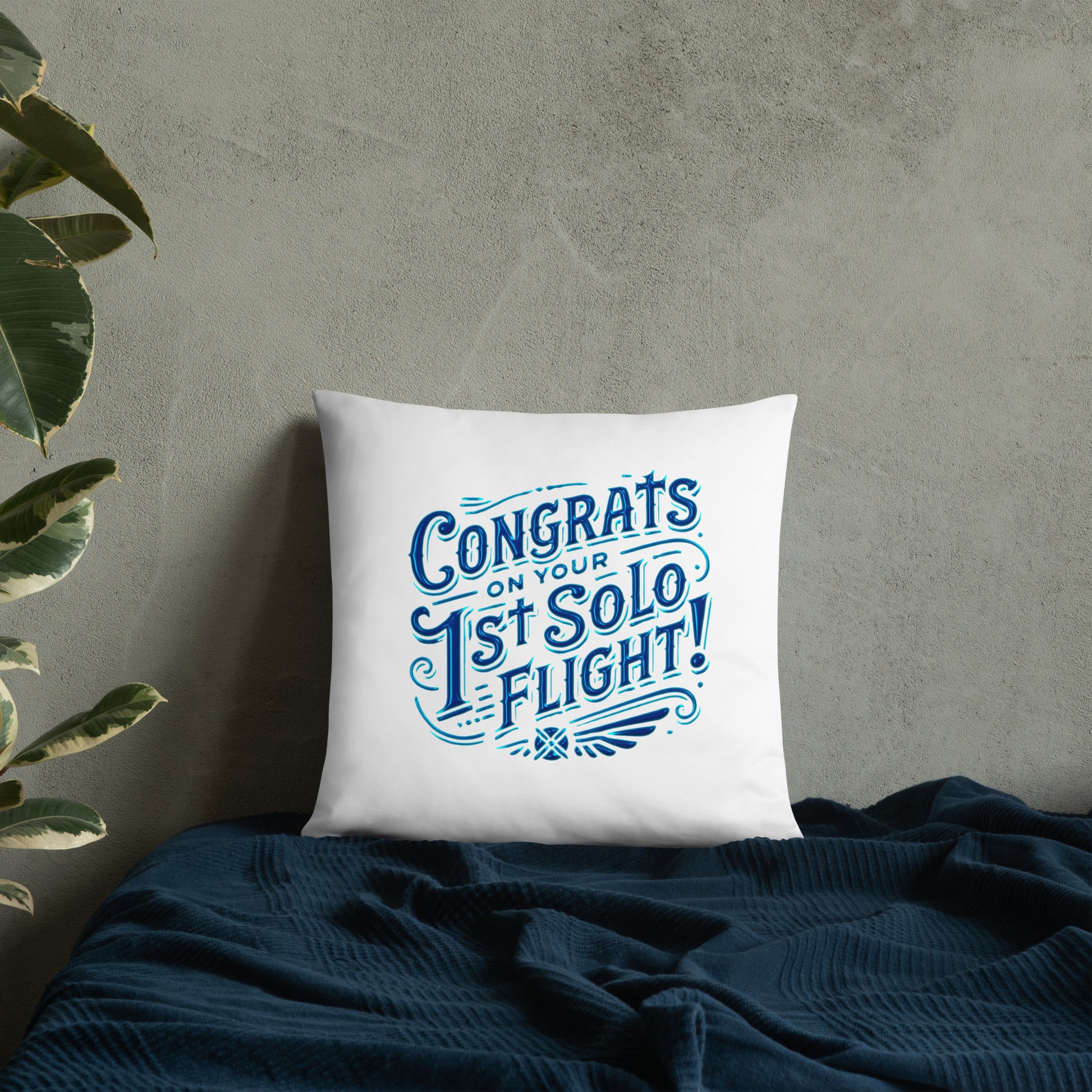 Congrats on your 1st Solo Flight! basic pillow (white/blue)