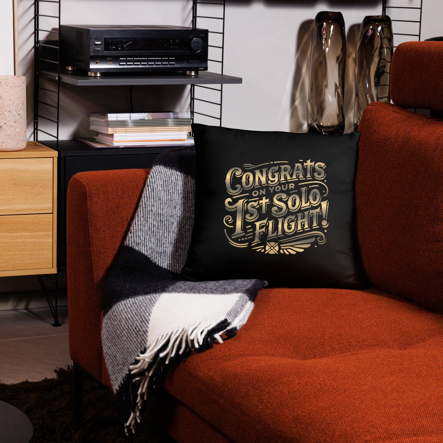 Congrats on your 1st Solo Flight! basic pillow (black/gold)