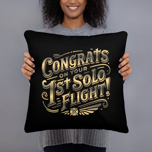 Congrats on your 1st Solo Flight! basic pillow (black/gold)