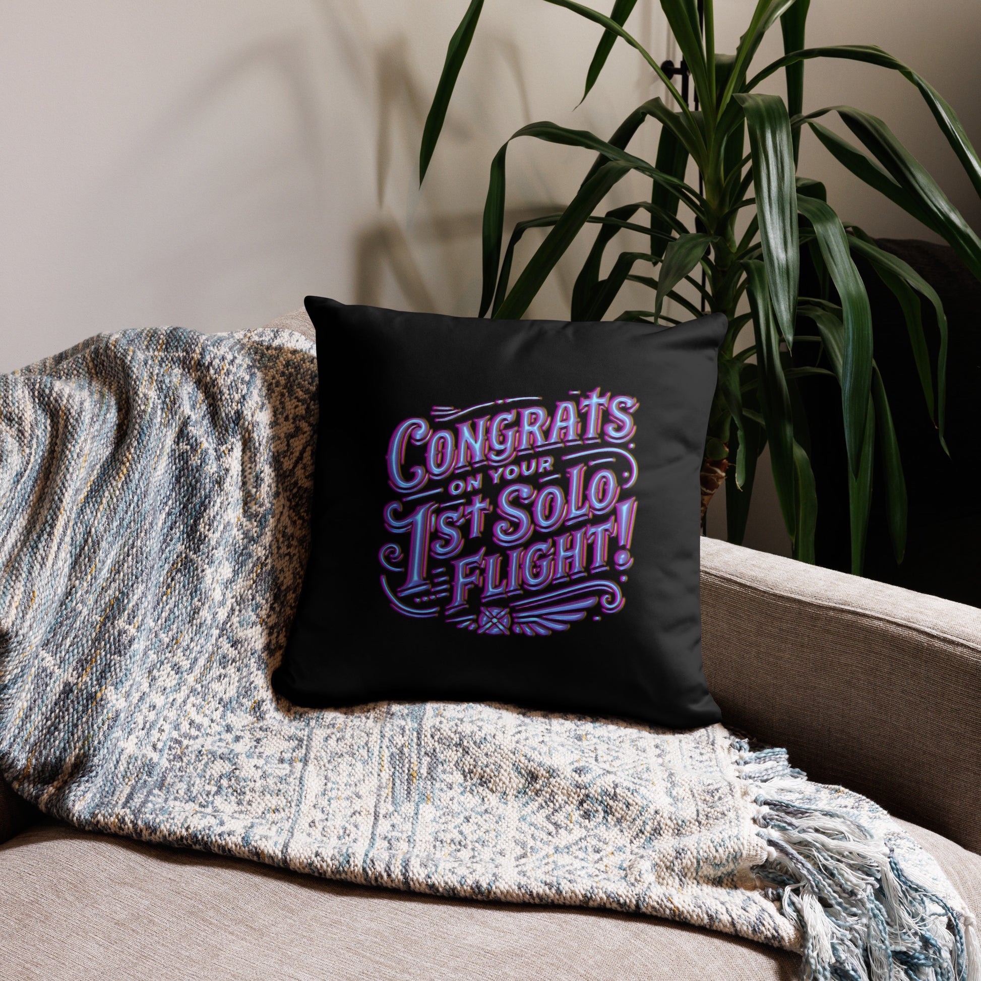 Congrats on your 1st Solo Flight! basic pillow (black/purple)