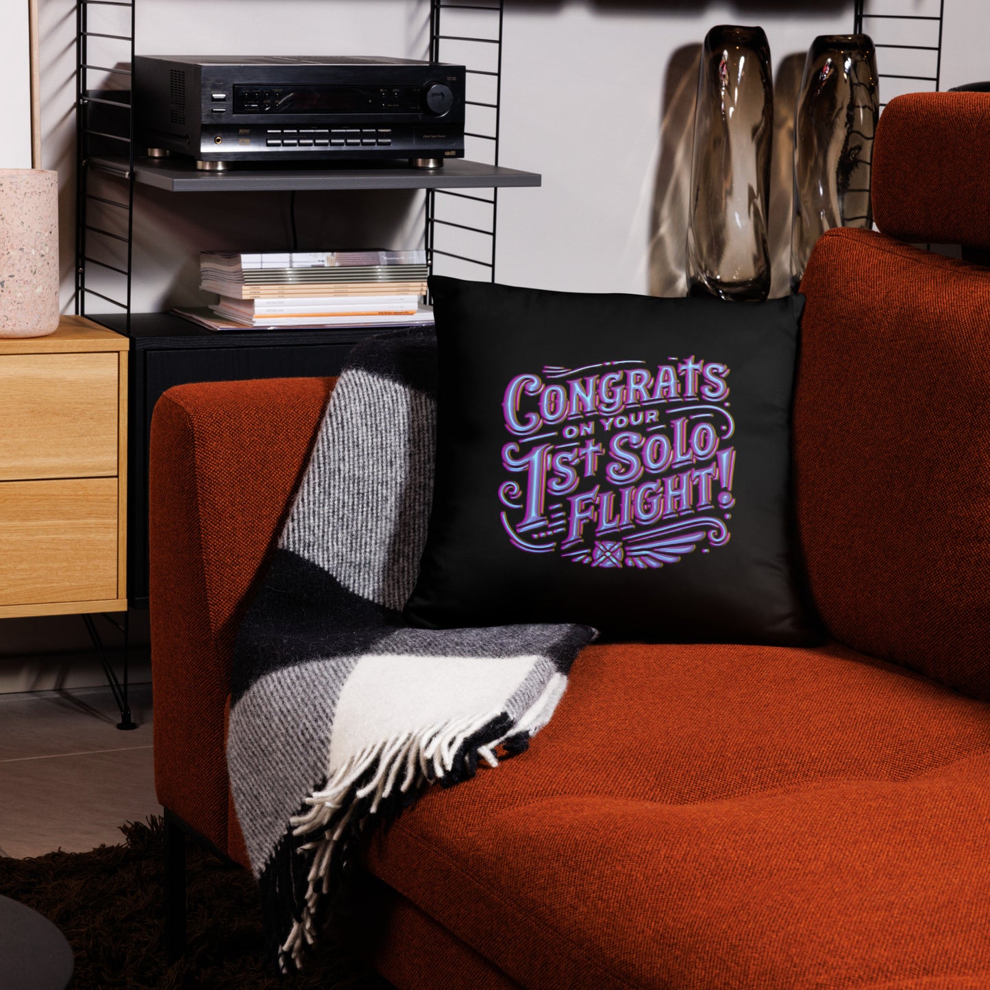 Congrats on your 1st Solo Flight! basic pillow (black/purple)